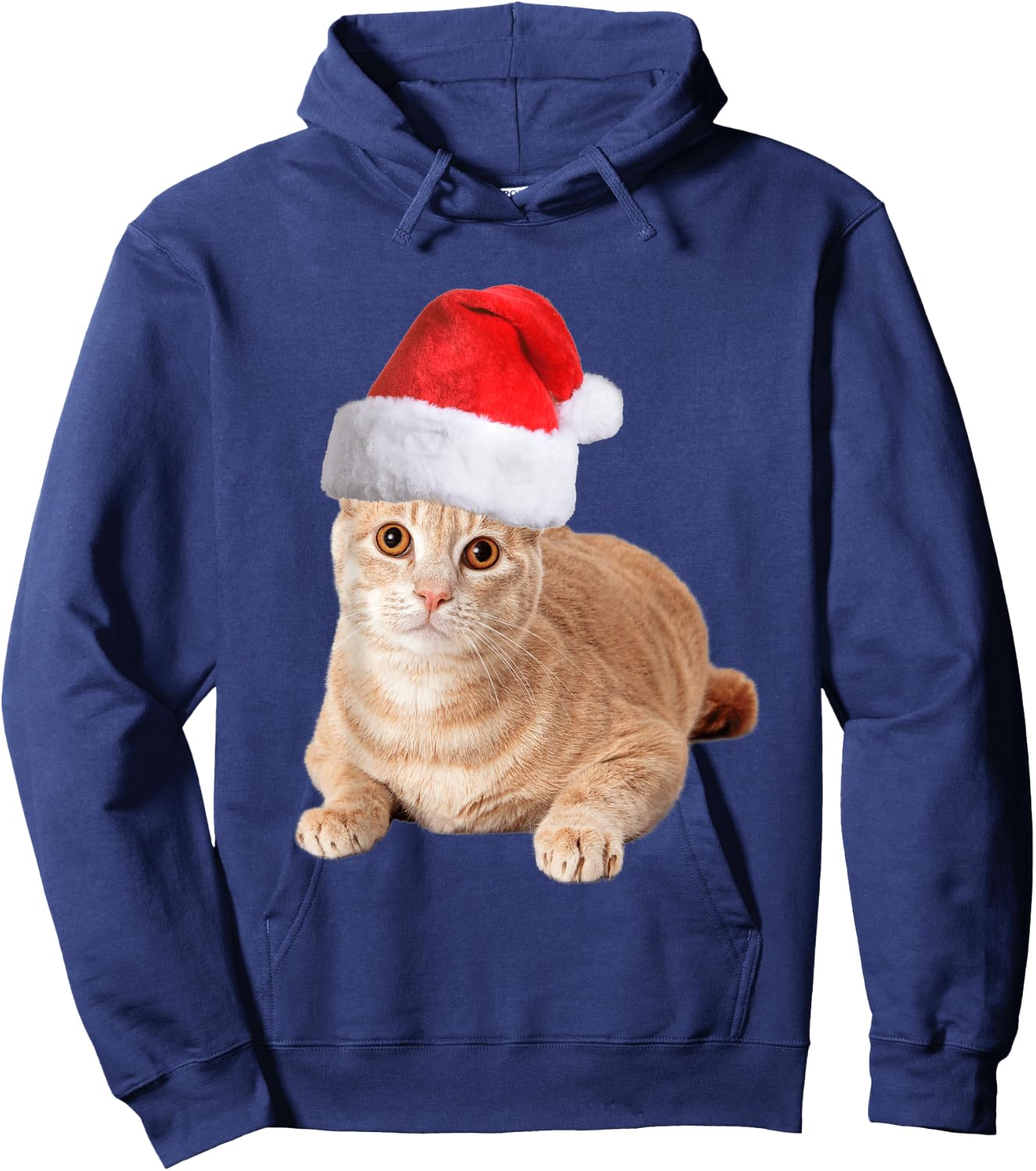 Orange Tabby Cat With Christmas Santa Hat Men Hoodie - Hoodie | Navy
