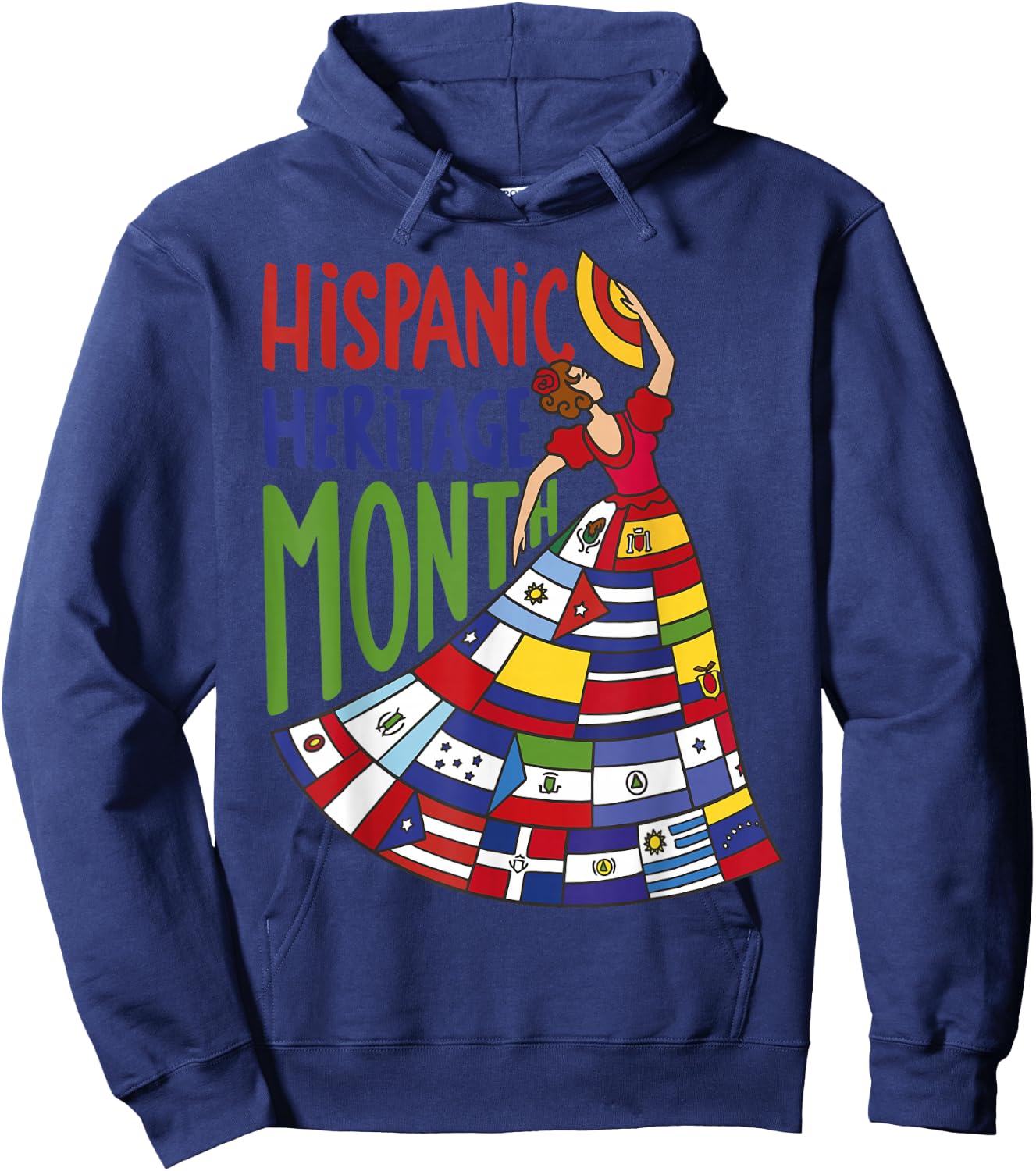 Hispanic Heritage Month 2024 Woman Latin Country Flags Dress Hoodie - Hoodie | Navy