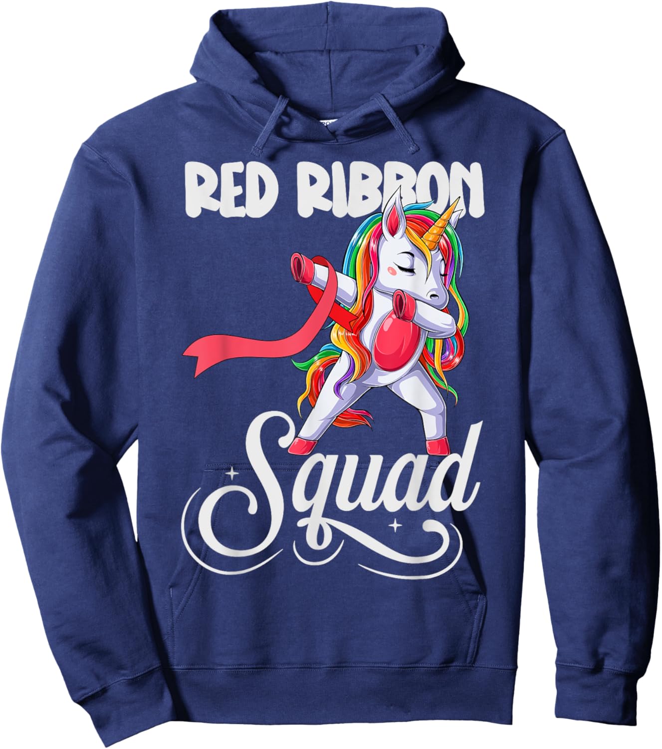 Dabbing unicorn We Wear Red For Red Ribbon Week Awareness Hoodie - Hoodie | Navy