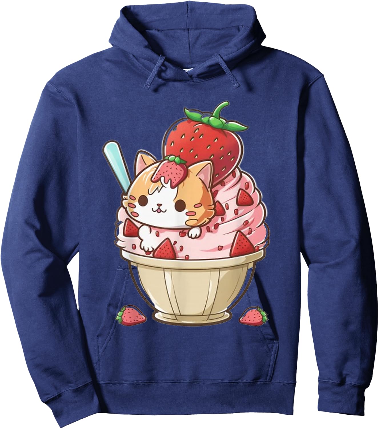 Strawberry Ice Cream Sundae Kitten Gelato Berry Cat Sorbet Hoodie - Hoodie | Navy