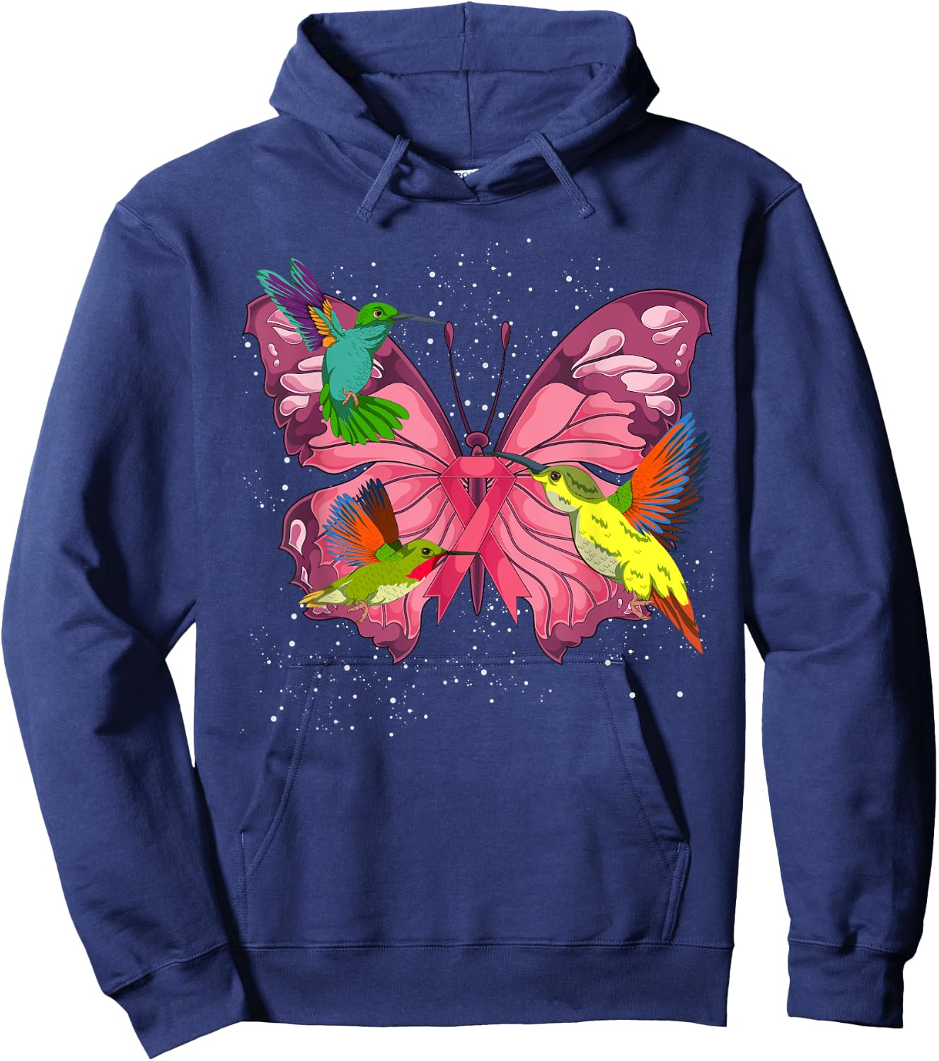 Hummingbird Butterfly Pink Ribbon Breast Cancer Awareness Hoodie - Hoodie | Navy