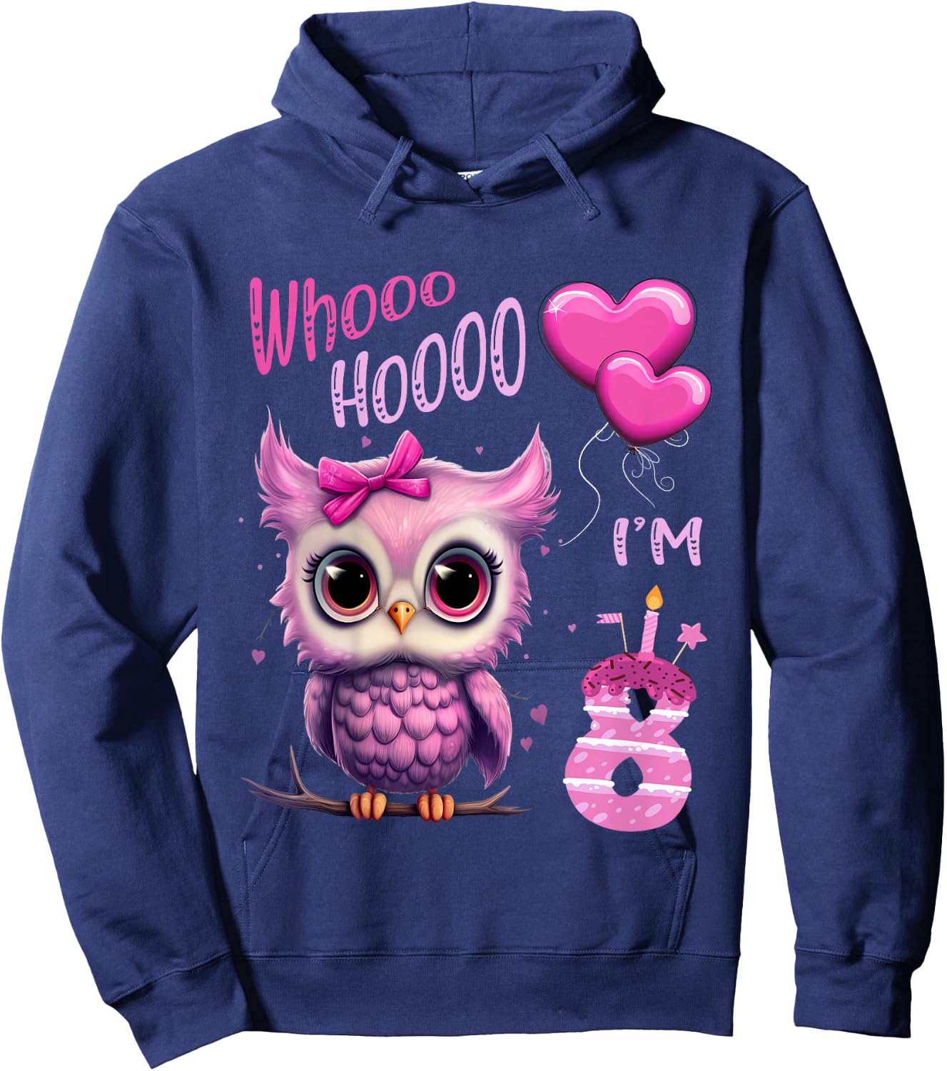 Birthday Shirt Cute Owl - Whooo hooo I’m 8 Years - Girls Hoodie - Hoodie | Navy