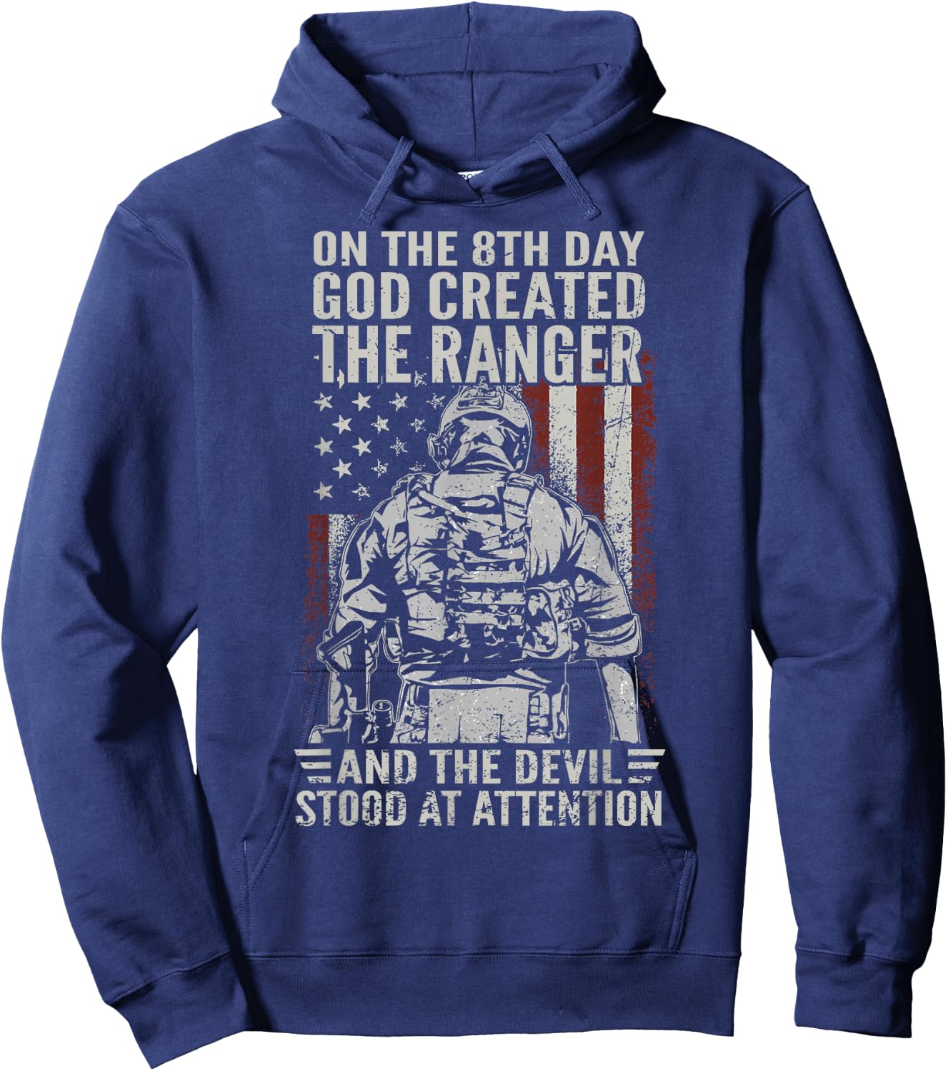 On 8th Day God Created US Army Ranger Veteran Flag American Hoodie - Hoodie | Navy