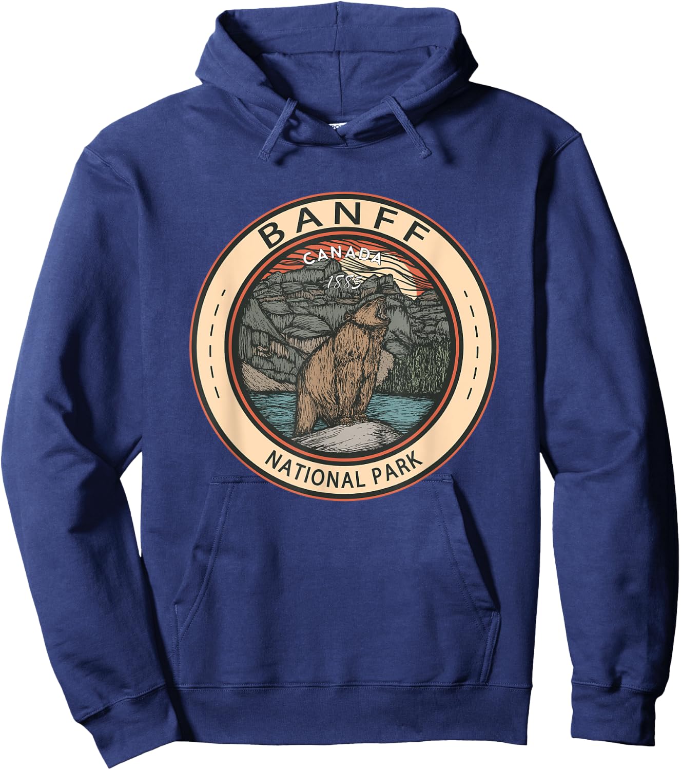 Banff National Park Canada Grizzly Bear Vintage Emblem Hoodie - Hoodie | Navy