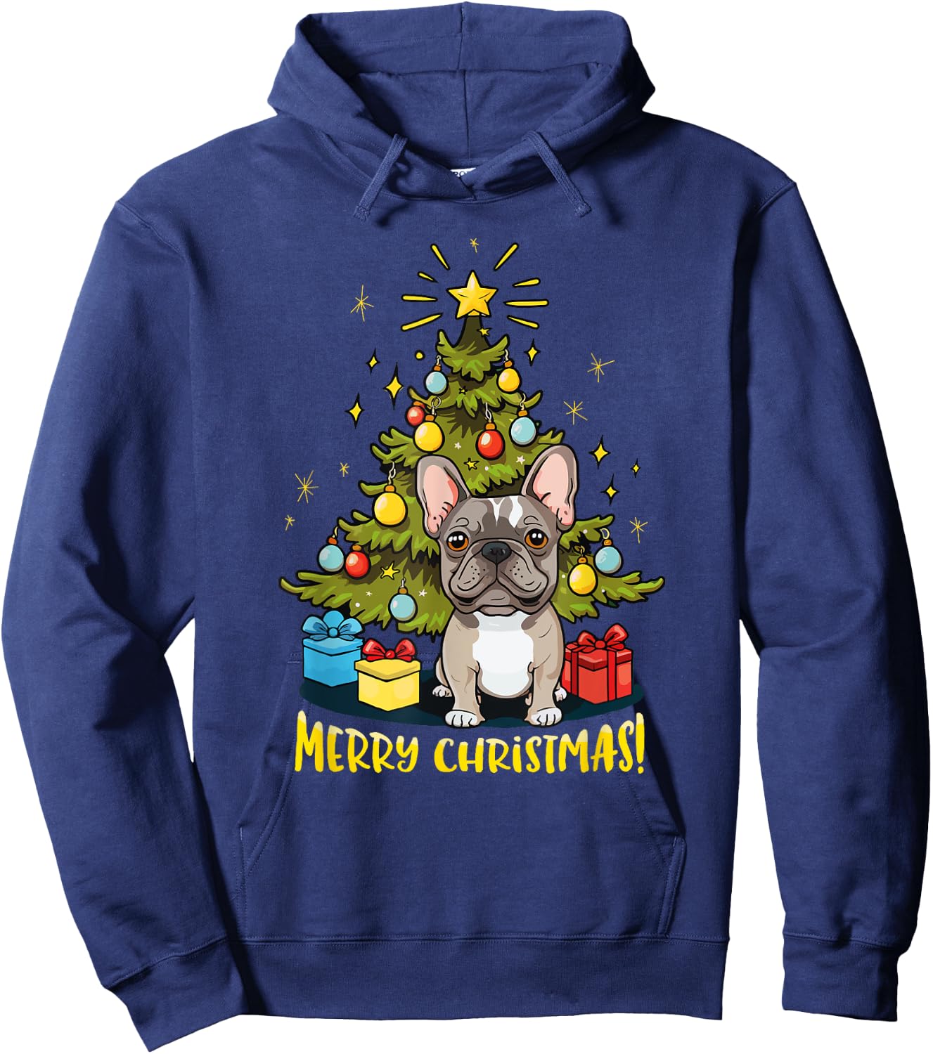 Funny French Bulldog With Christmas Tree - Merry Christmas Hoodie - Hoodie | Navy