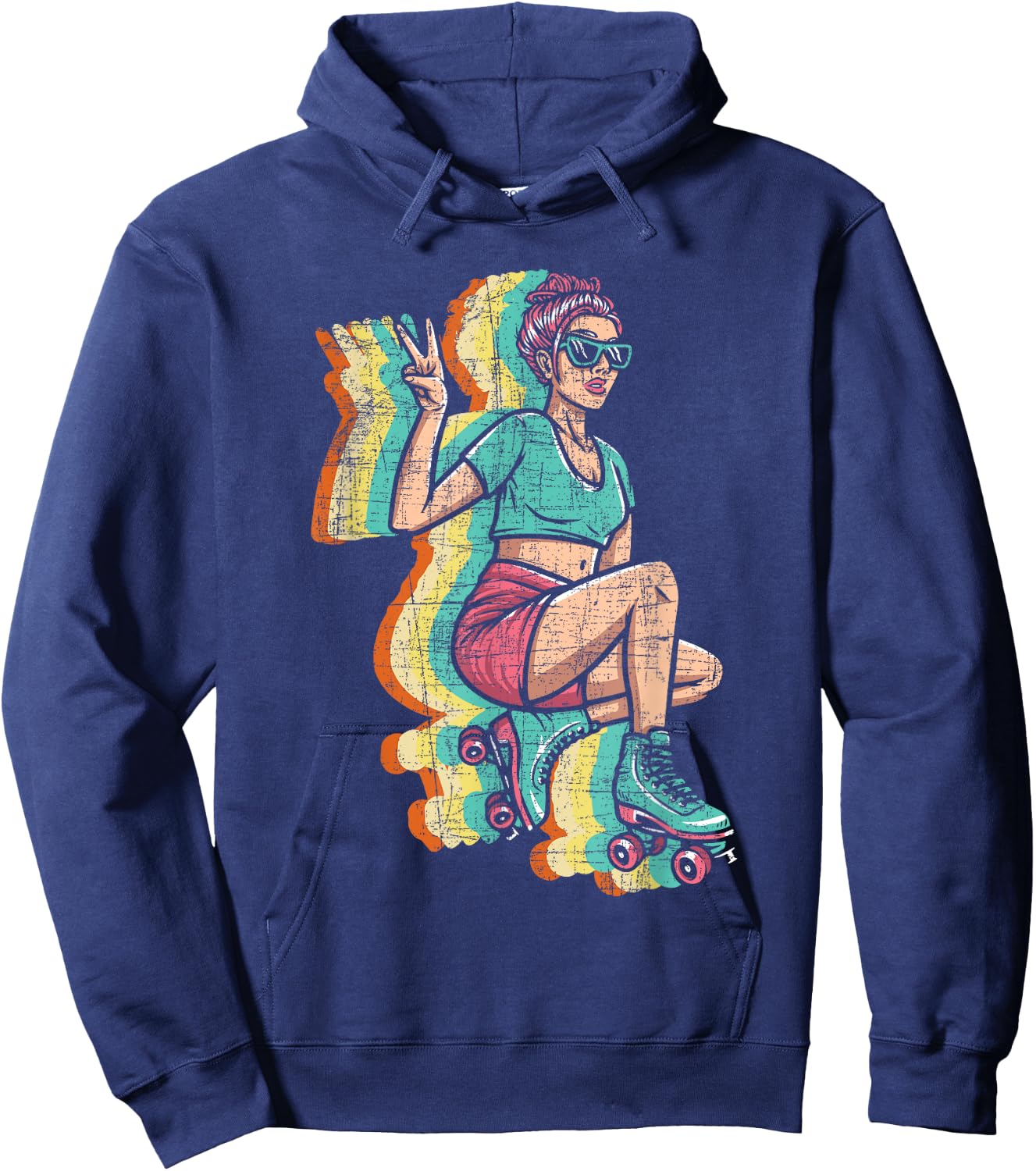 Retro Roller Skater Girl - Roller Skating Roller Derby Hoodie - Hoodie | Navy