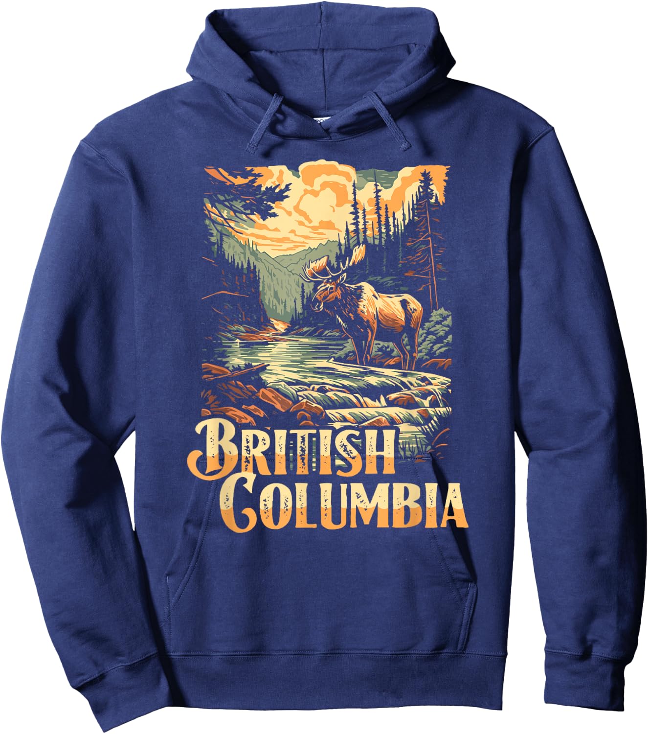 British Columbia Outdoors Canadian Wilderness Moose Vintage Hoodie - Hoodie | Navy