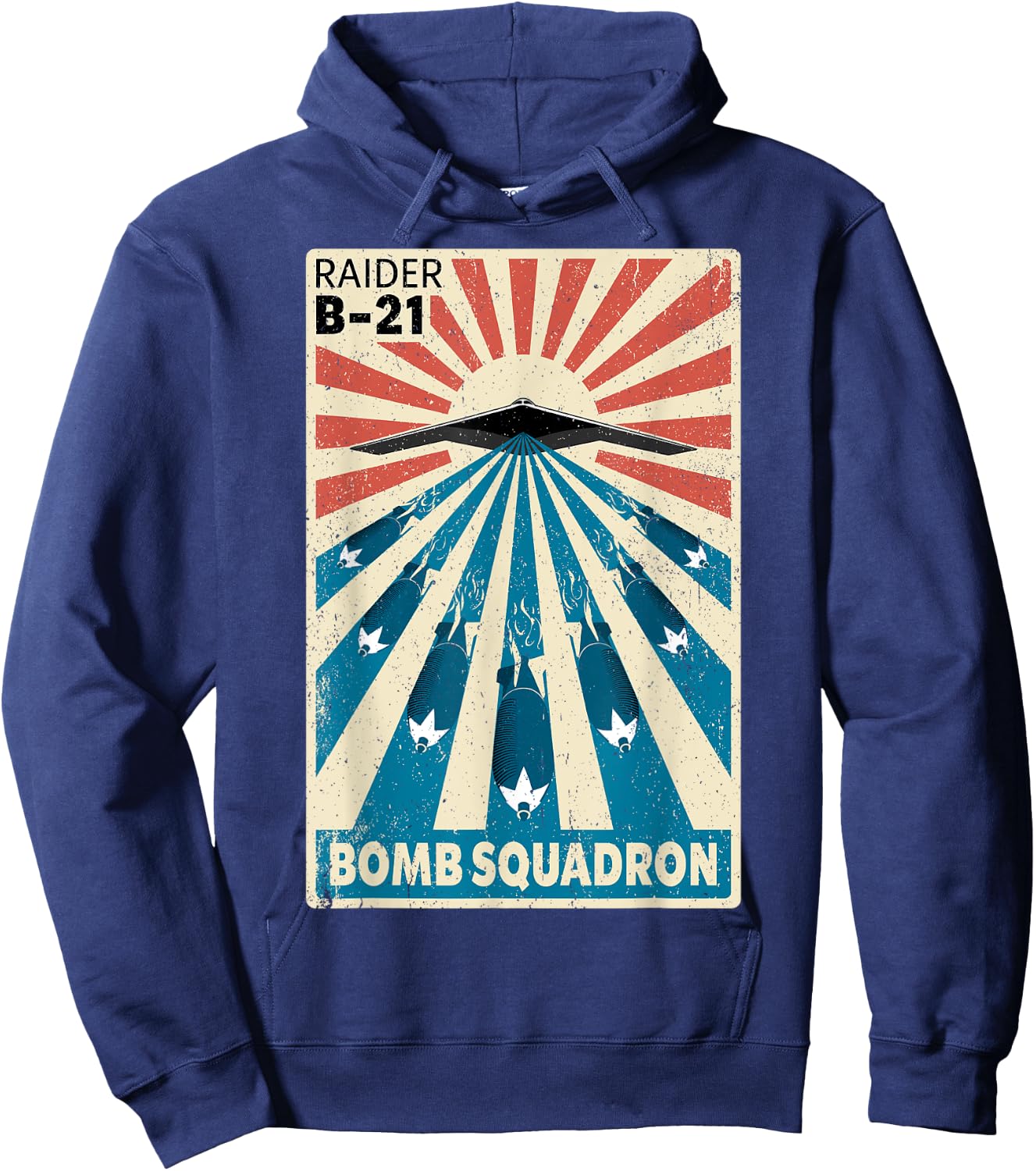 B-21 Raider Stealth Bomber Vintage Bomb Squadron Poster Hoodie - Hoodie | Navy