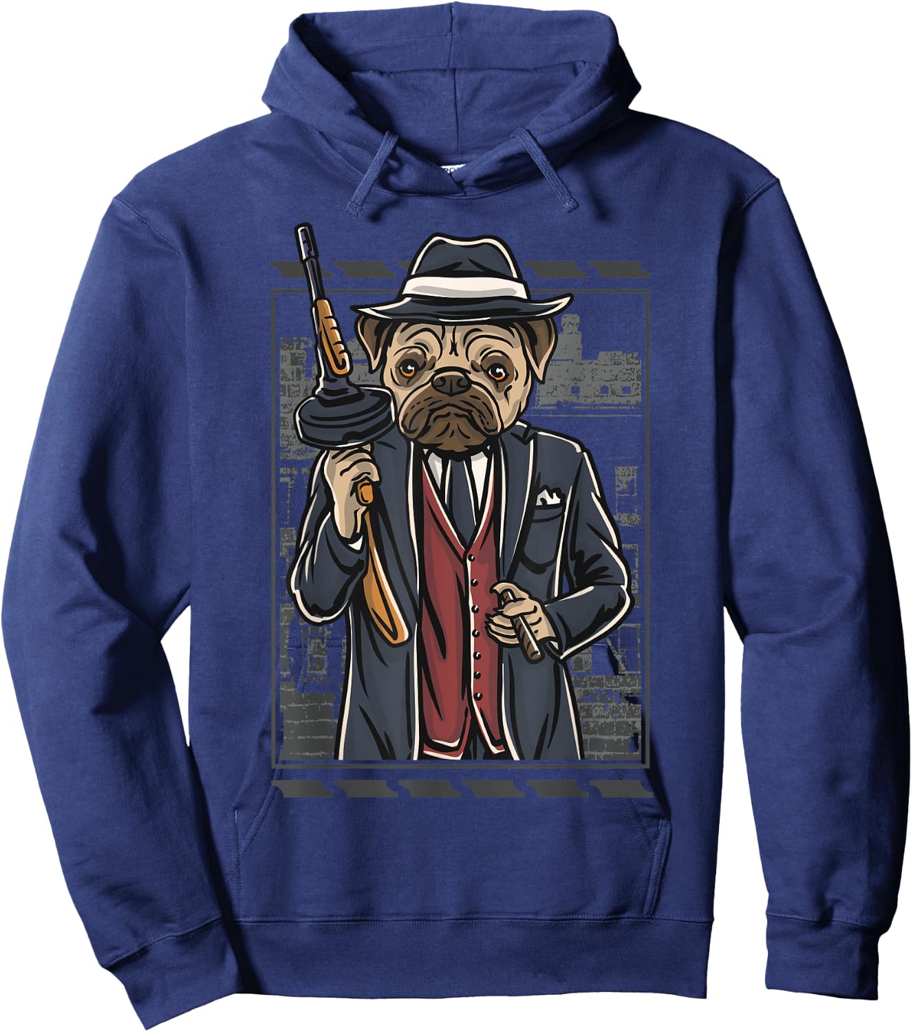 Funny mean looking Bad Pug Dog with Gun & cigar from 1920's Women Hoodie - Hoodie | Navy