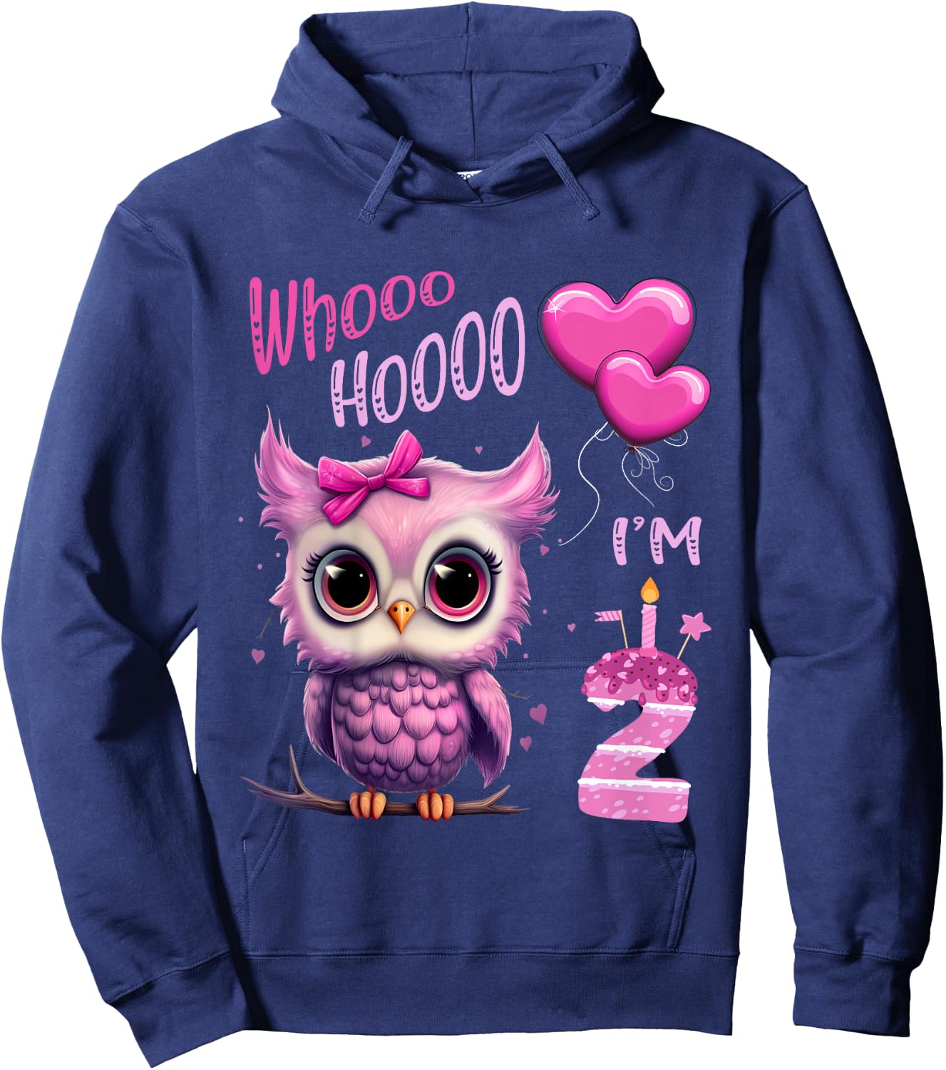 Birthday Shirt Cute Owl - Whooo hooo I’m 2 Years - Girls Hoodie - Hoodie | Navy