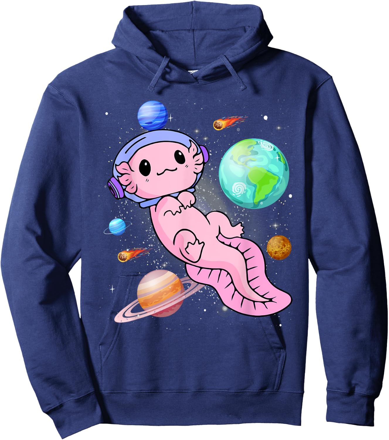 Cute Astronaut Axolotl In Space Galaxy Planet Outer Space Hoodie - Hoodie | Navy