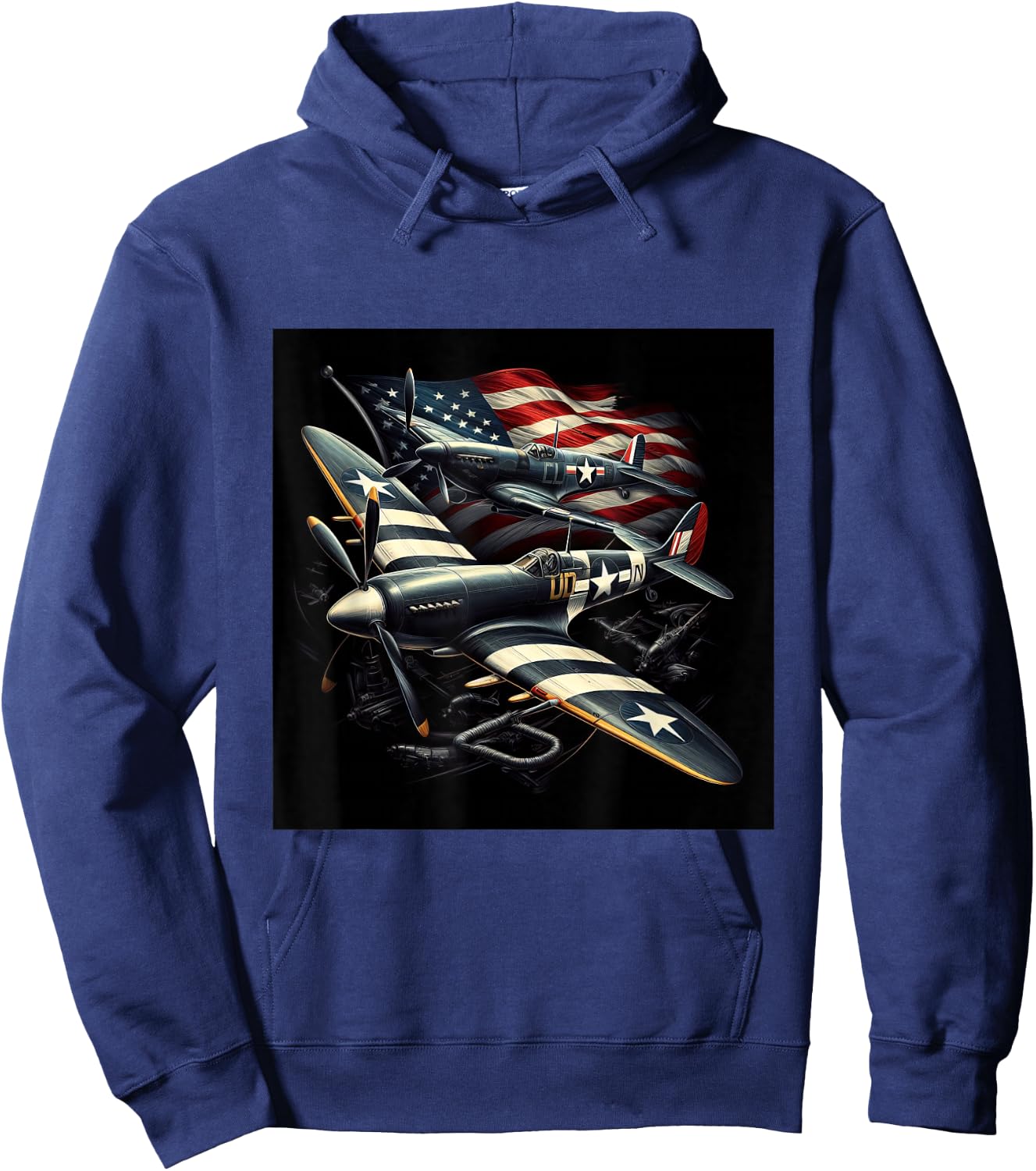 Spitfire F4U Corsair WW2 Airplanes US Flag Hoodie - Hoodie | Navy