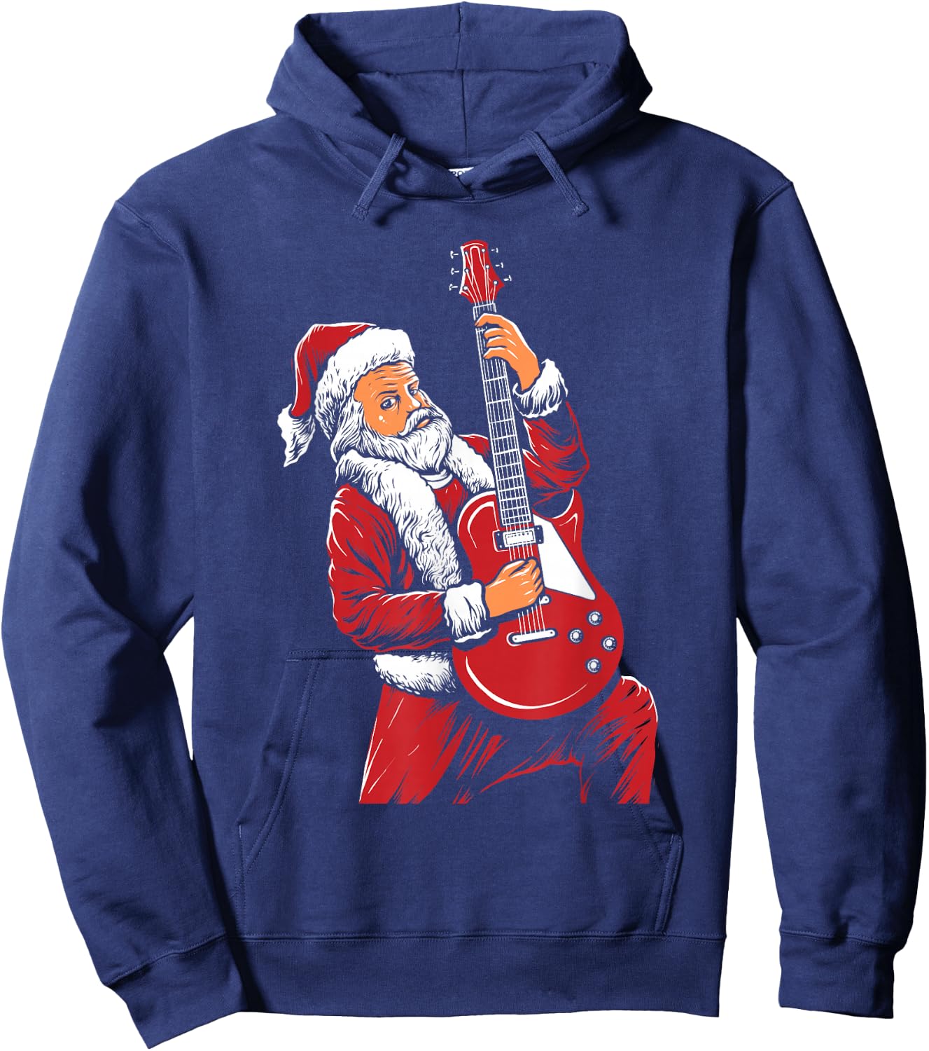 Santa Playing Guitar Christmas Pajama Musician Guitarist Hoodie - Hoodie | Navy