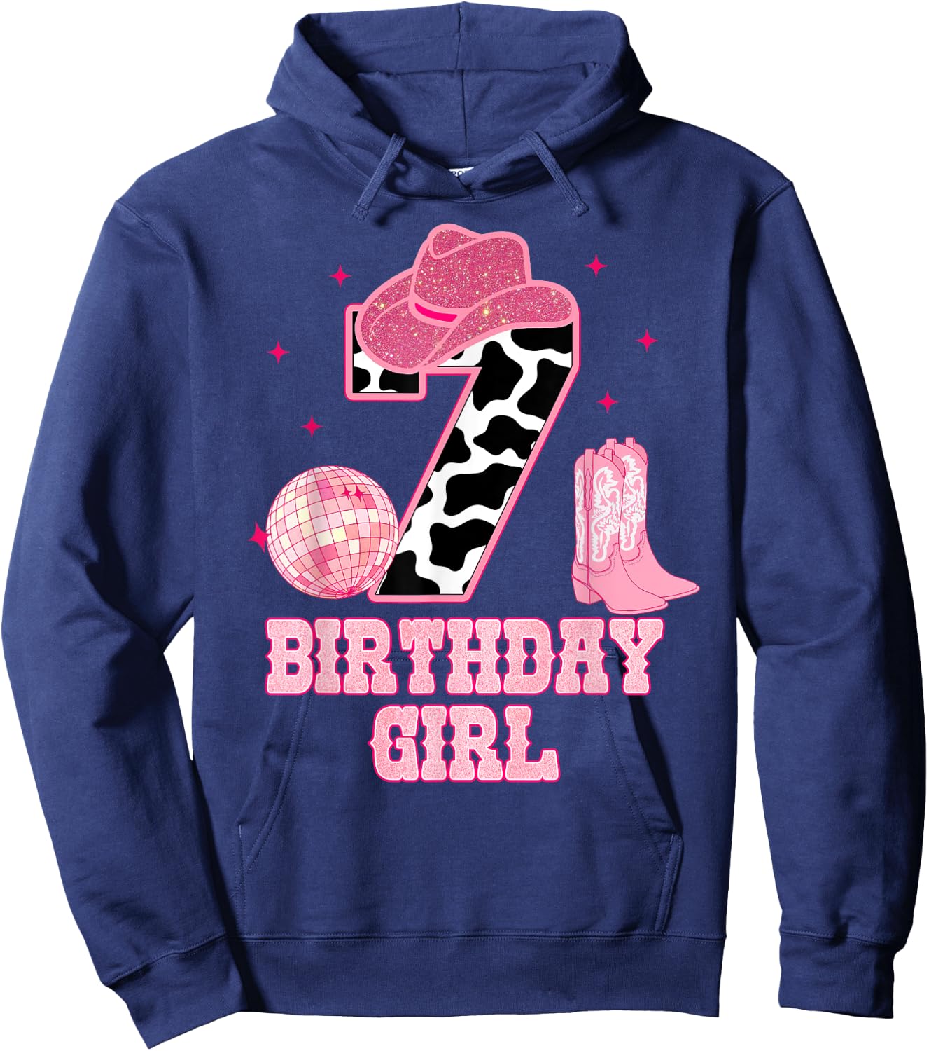 Happy 7th Birthday Girl Outfit Rodeo Western Cowgirl Cowboy Hoodie - Hoodie | Navy