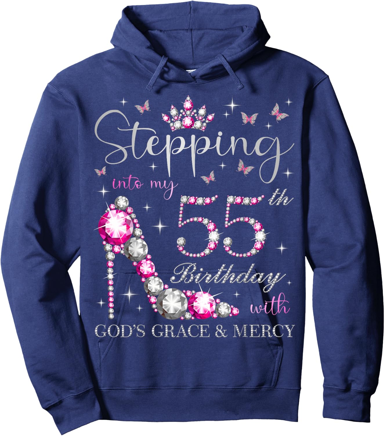 Stepping Into My 55th Birthday With God's Grace & Mercy Hoodie - Hoodie | Navy
