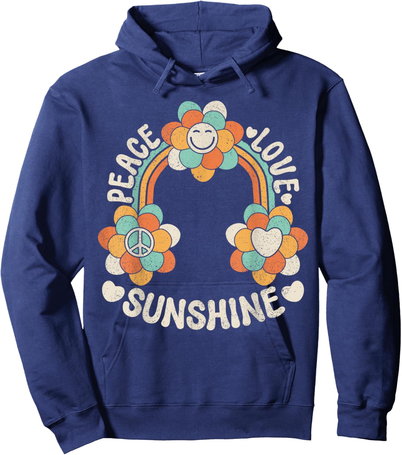 60s 70s Groovy Rainbow Outfit Hippie Peace Love Sunshine Women Kids Hoodie - Hoodie | Navy