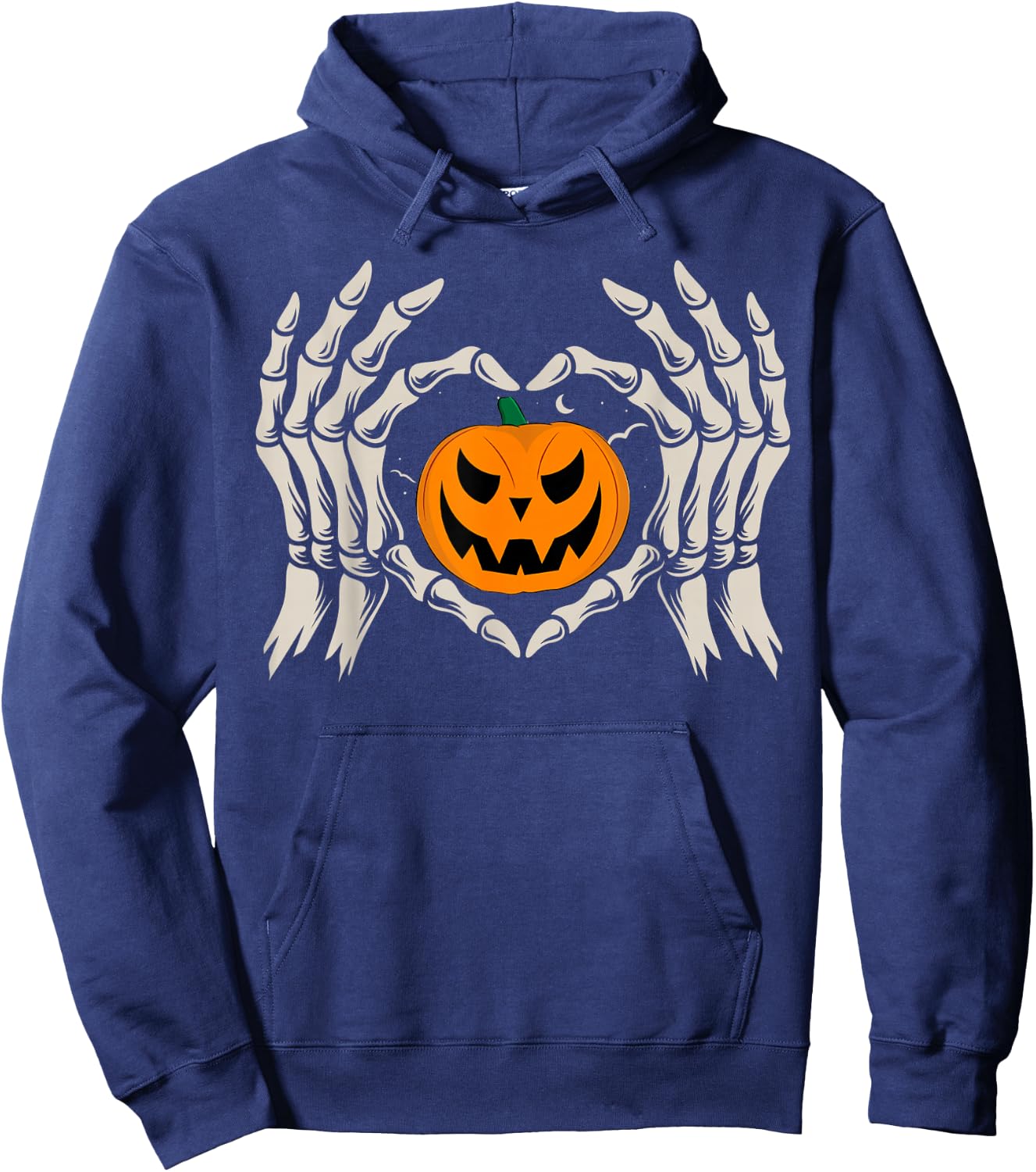 Skeleton Hand Heart with Pumpkin Halloween Funny Bones Love Hoodie - Hoodie | Navy