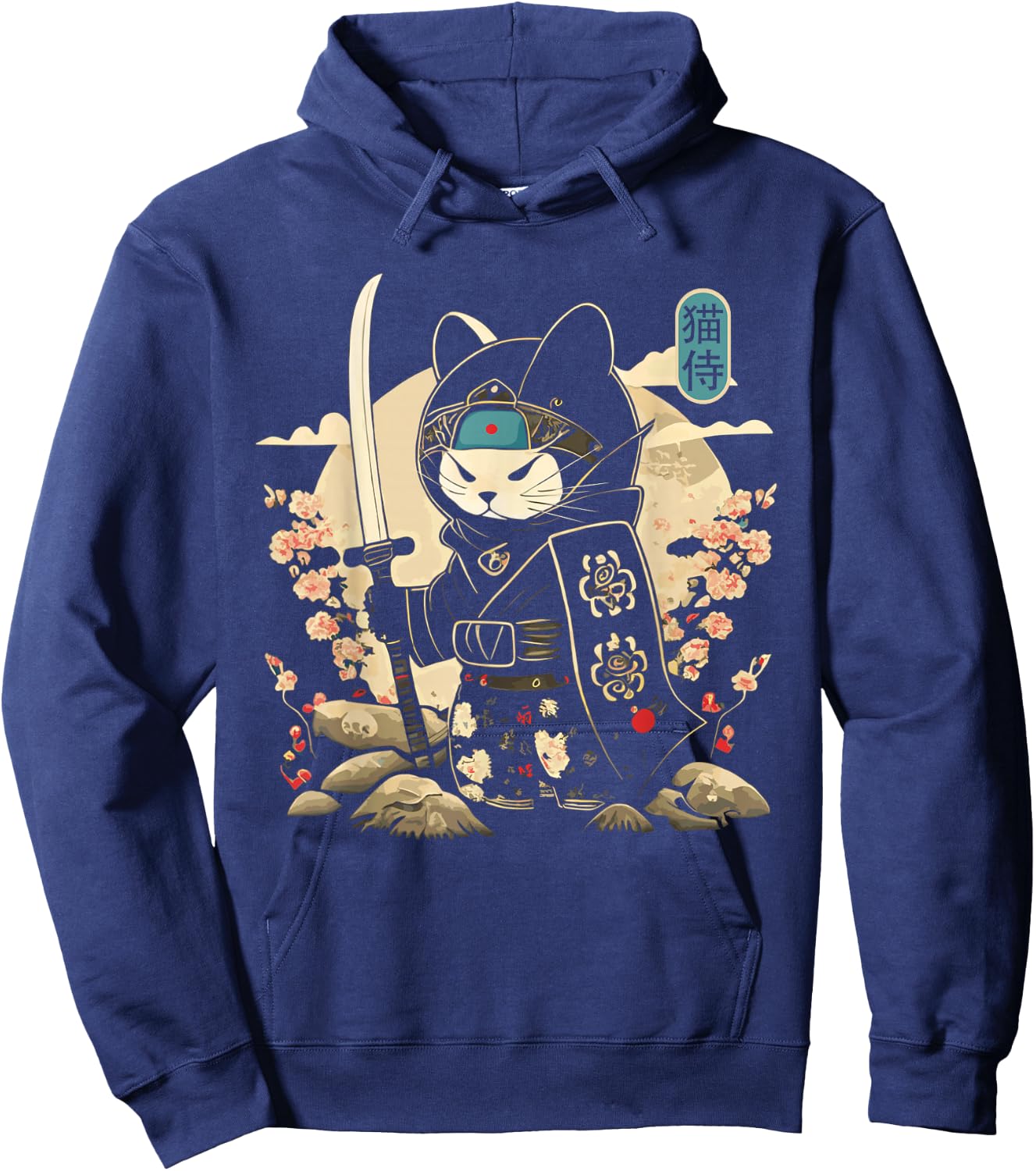 Japanese Samurai Cat Tattoo Kawaii Ninja Cat Hoodie - Hoodie | Navy