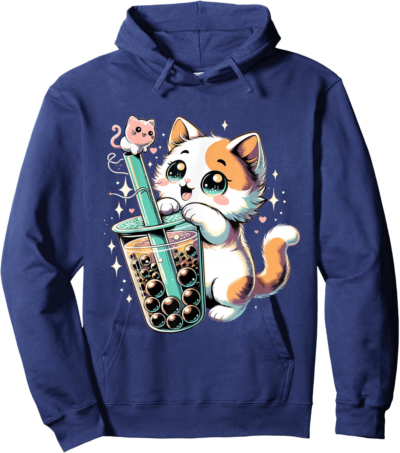 Cat Boba Japanese Kawaii Anime Kitty Bubble Tea Neko Teen Hoodie - Hoodie | Navy