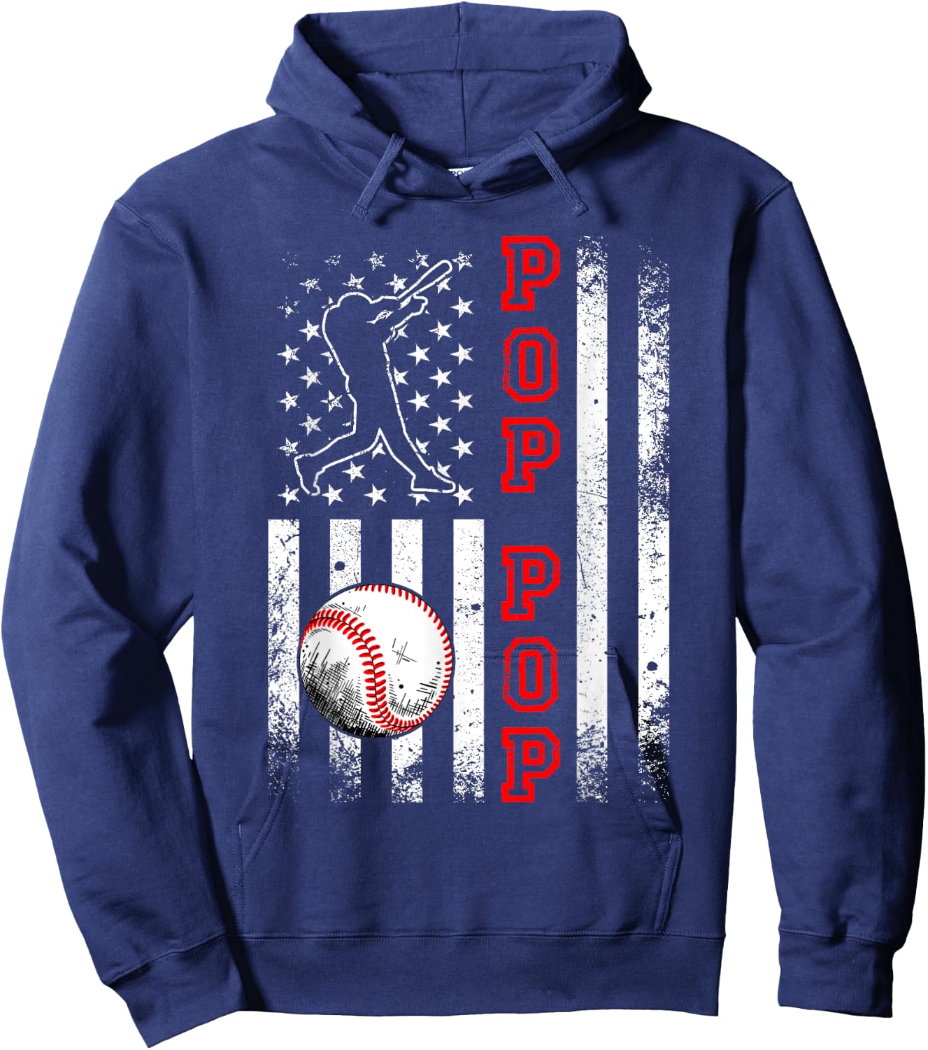 Baseball Pop Pop American Flag Funny Vintage Baseball Lovers Hoodie - Hoodie | Navy
