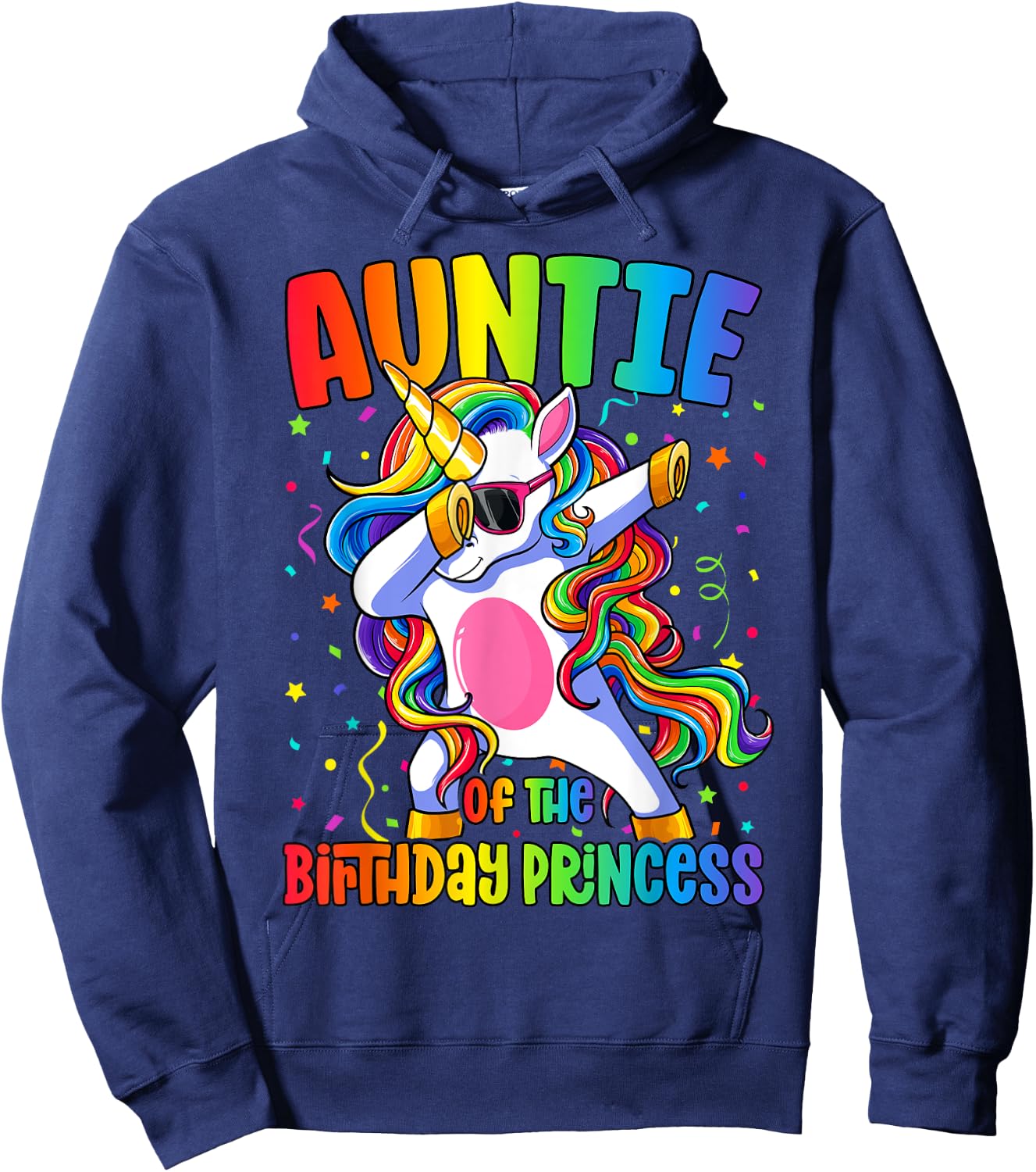 Auntie of the Birthday Princess Girl Dabbing Unicorn Hoodie - Hoodie | Navy