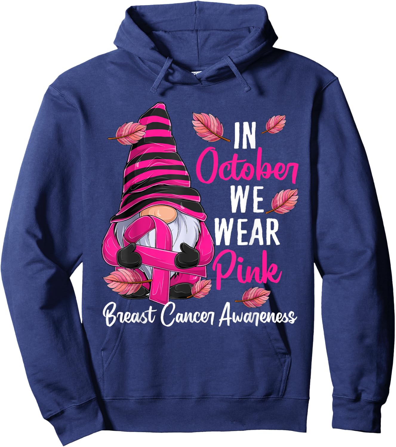 In October We Wear Pink - Gnome Breast Cancer Awareness Hoodie - Hoodie | Navy