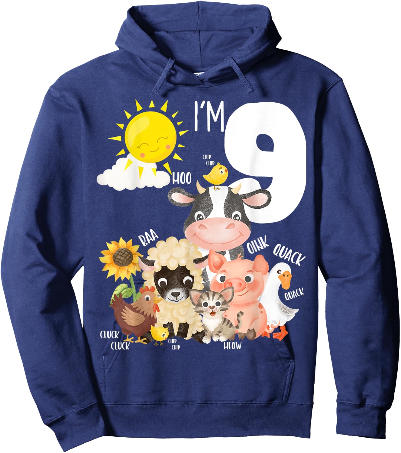 9th Birthday Barnyard Barn Farm Animals Sounds Age 9 Farm Hoodie - Hoodie | Navy