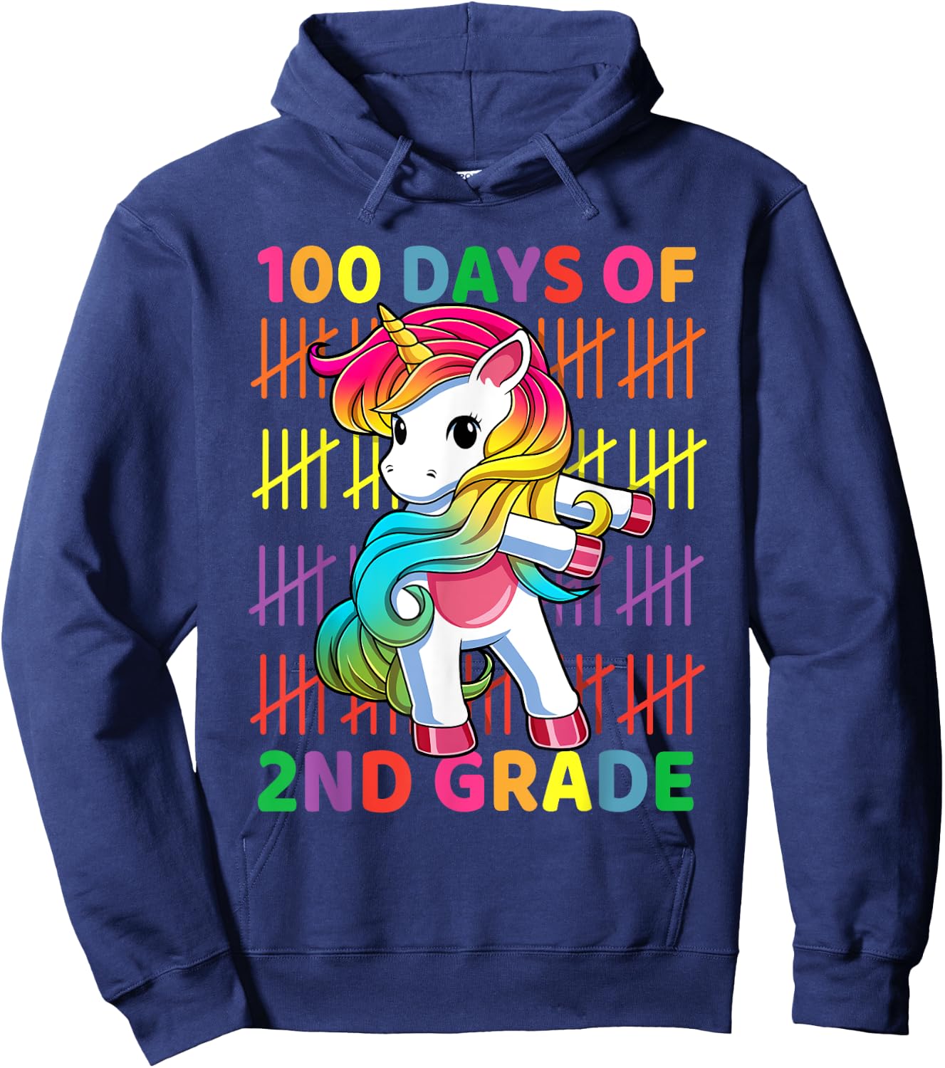 100 Days of 2nd Grade Unicorn Flossing 100th Day Of School Hoodie - Hoodie | Navy