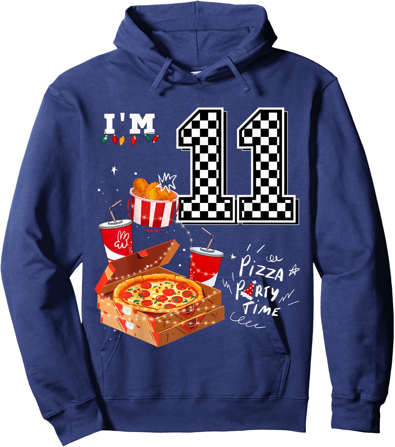 Funny Pizza Lover 11th Birthday Crew 11 Years Old Boys Match Hoodie - Hoodie | Navy