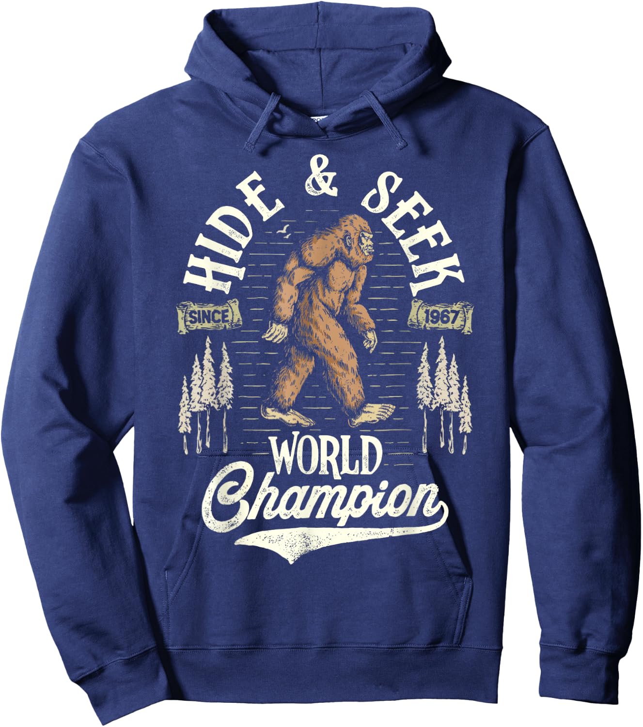 Bigfoot Hide And Seek World Champion Sasquatch Retro Vintage Hoodie - Hoodie | Navy