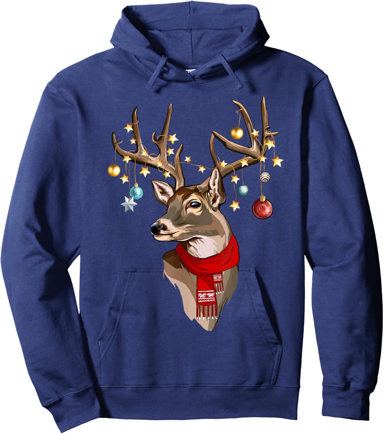 Buck Deer Antlers Christmas Lights Scarf Xmas Party Hoodie - Hoodie | Navy