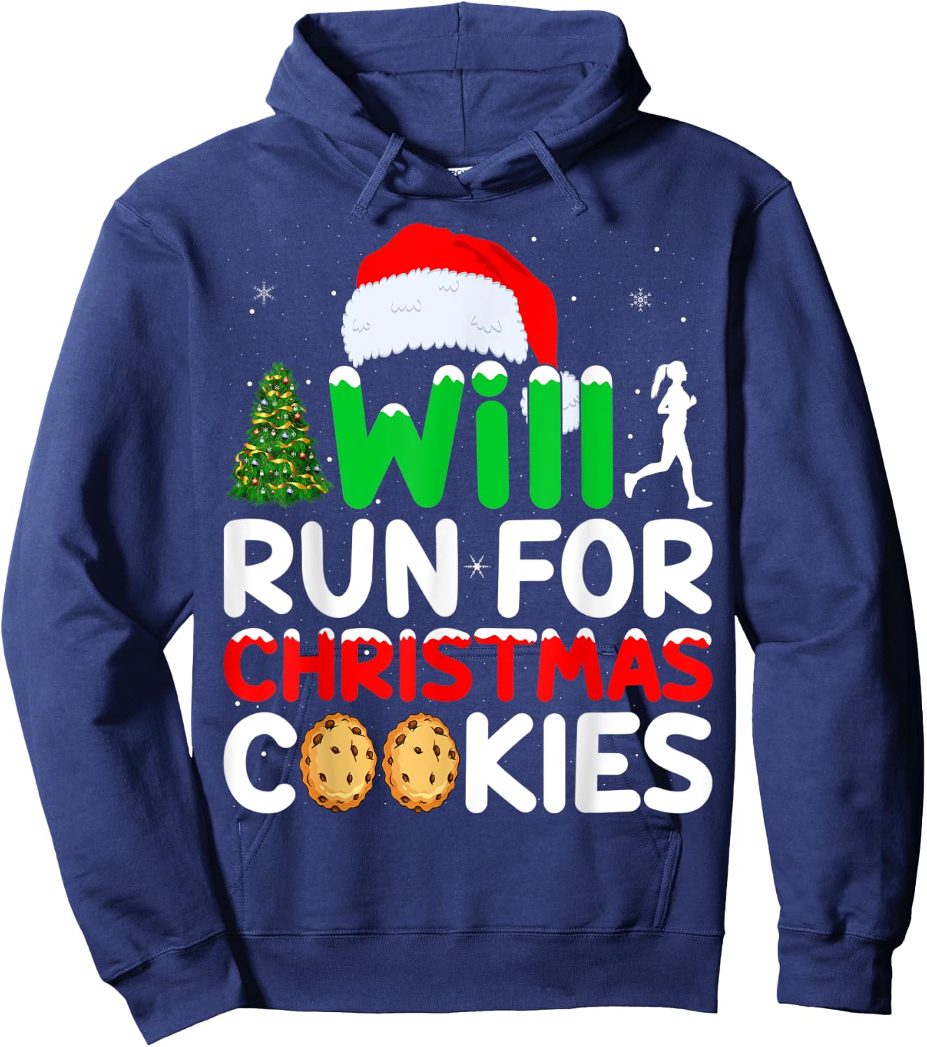 Will Run For Christmas Cookies Workout Runner Xmas Hoodie - Hoodie | Navy