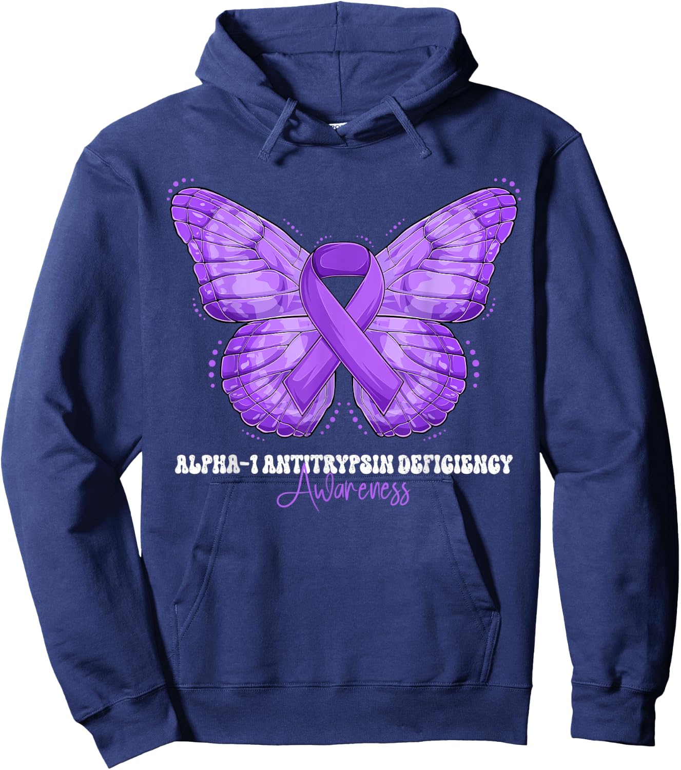 Alpha-1 Antitrypsin Deficiency Awareness Month Purple Ribbon Hoodie - Hoodie | Navy