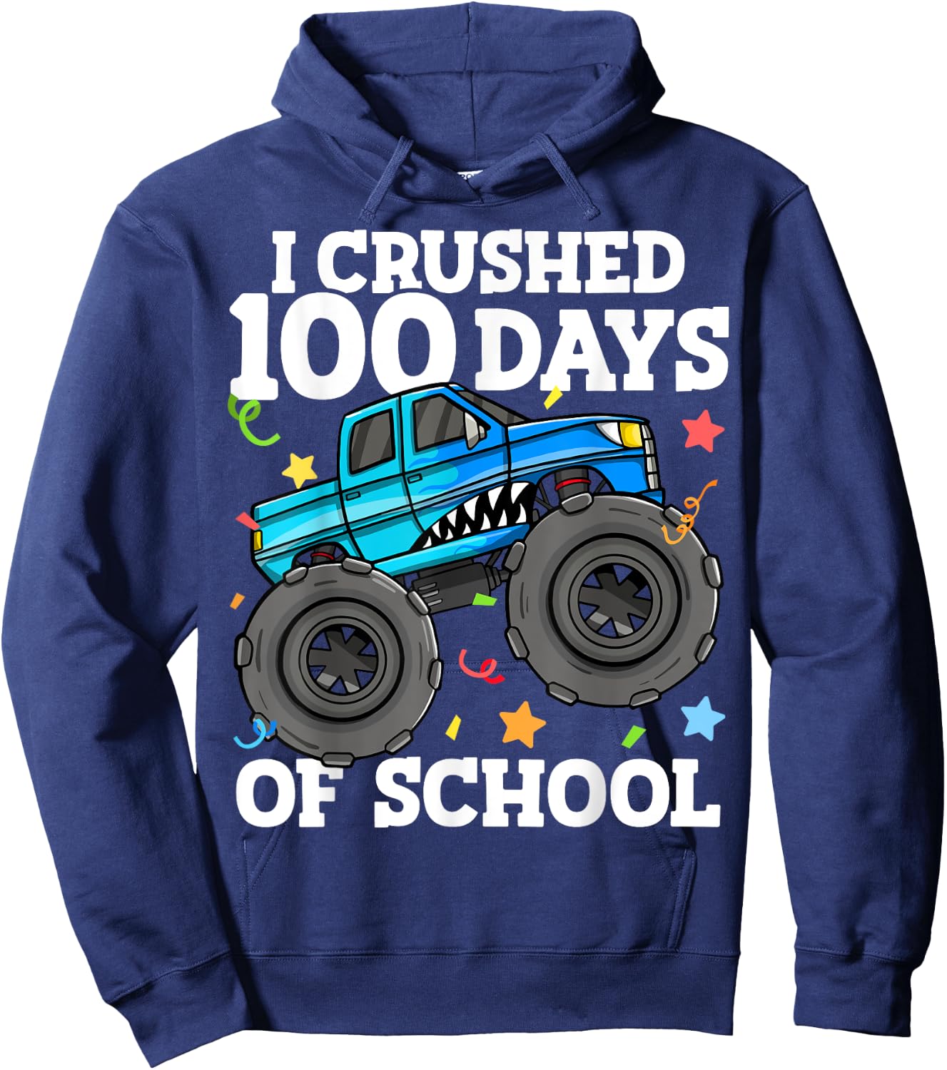 100 Days of School Monster Truck 100th Day of School Boys Hoodie - Hoodie | Navy