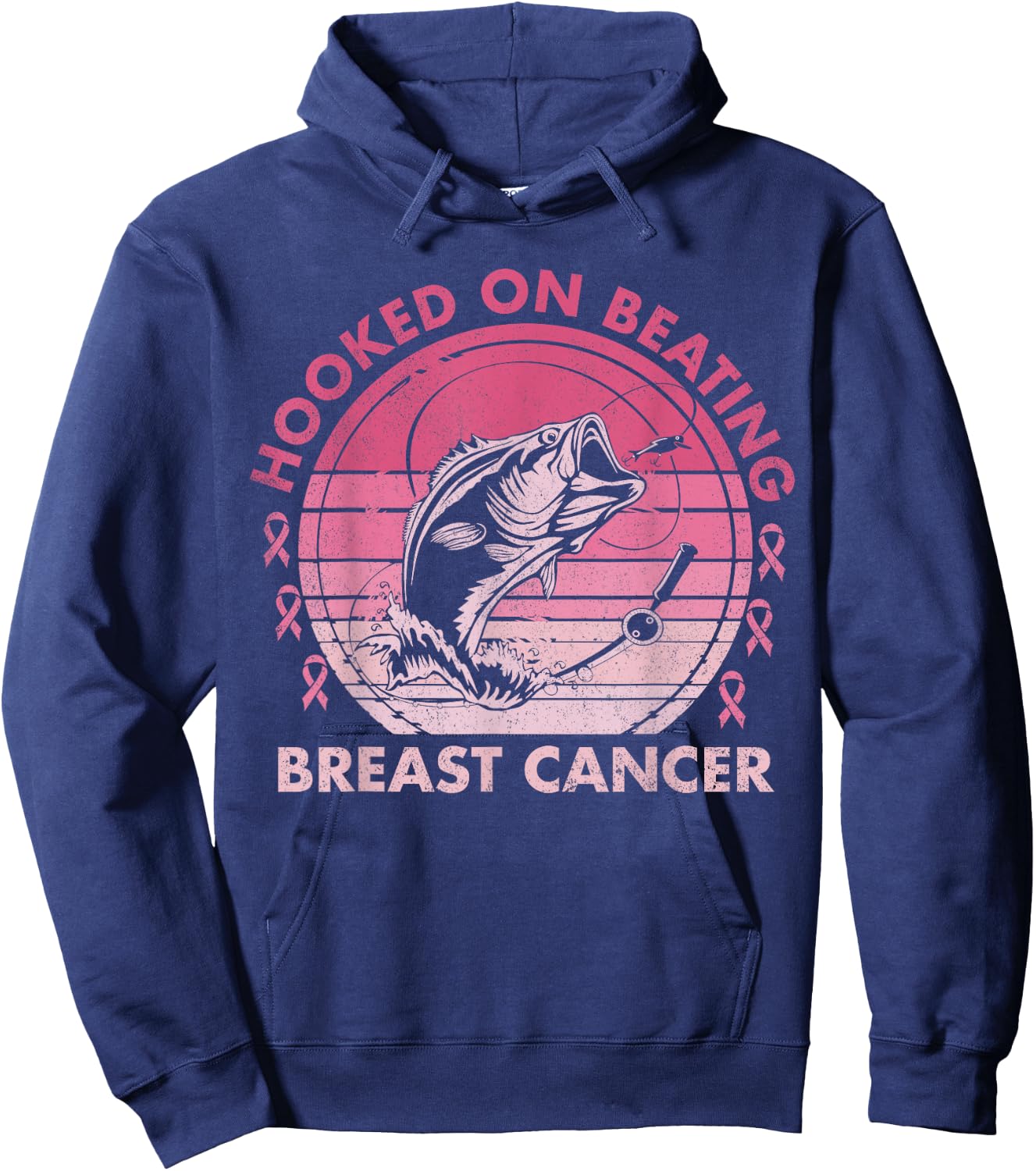 Hooked on Beating Breast Cancer Awareness Fishing Vintage Hoodie - Hoodie | Navy