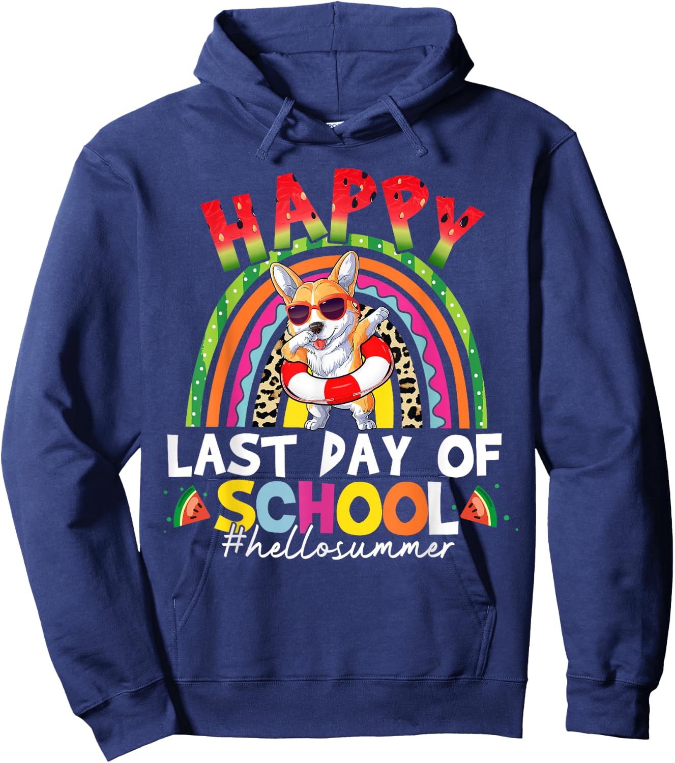 Happy Last Day of School Corgi Dabbing Rainbow Summer School Hoodie - Hoodie | Navy