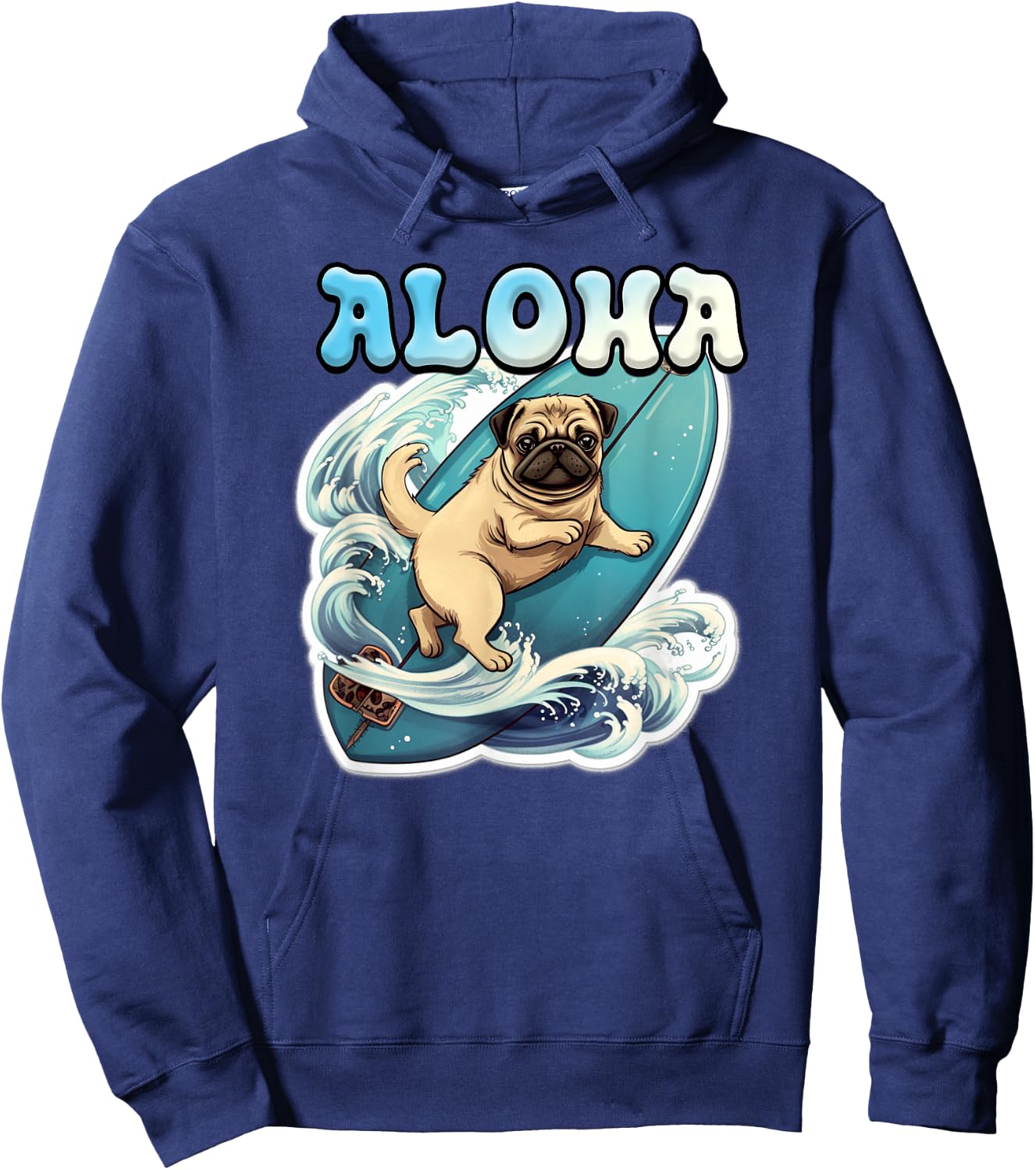 Pug Surfing - Aloha - Surf Board & Wave Hoodie - Hoodie | Navy
