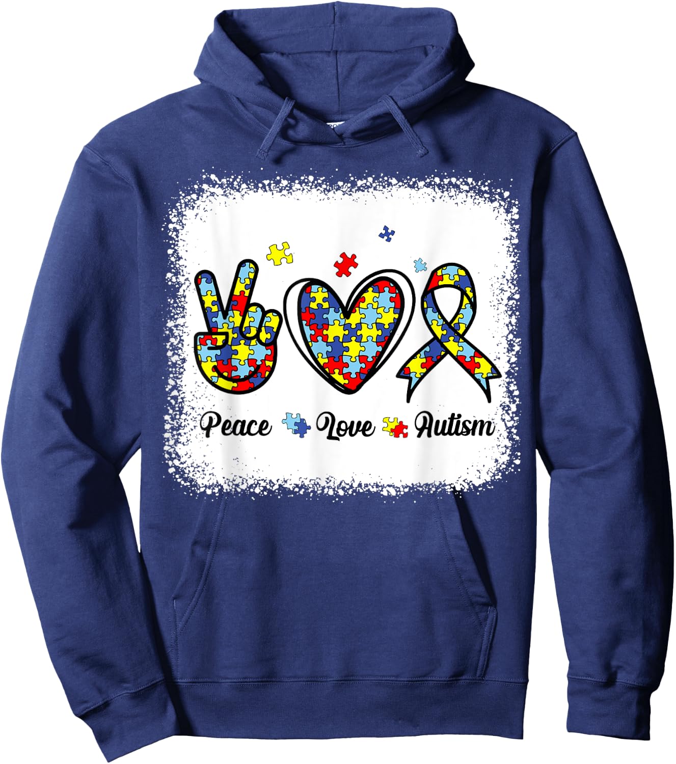 Peace Love Autism Awareness Shirt Kids Women Cute Mom Girl Hoodie - Hoodie | Navy