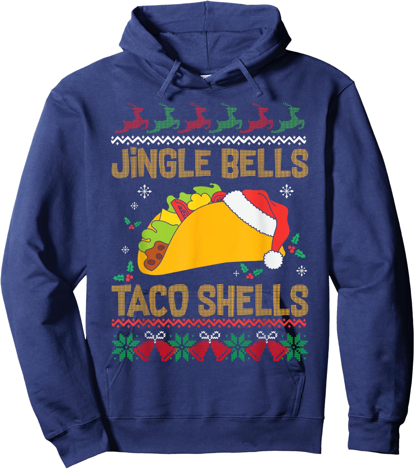 Ugly Christmas Fast Food Joke Jingle Bells Taco Shells Hoodie - Hoodie | Navy
