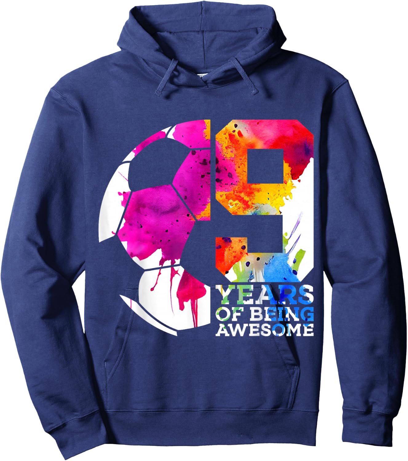 9 Years of Being Awesome Soccer 9TH Birthday Hoodie - Hoodie | Navy