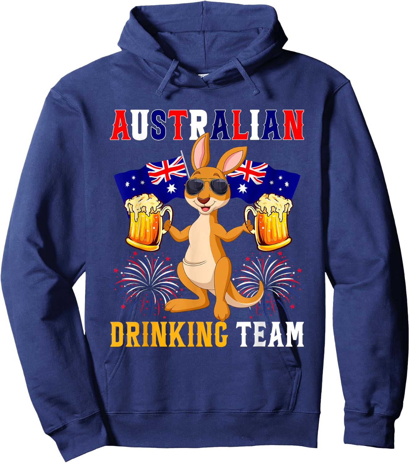 Australian Drinking Team Kangaroo Sunglasses Holding Beers Hoodie - Hoodie | Navy
