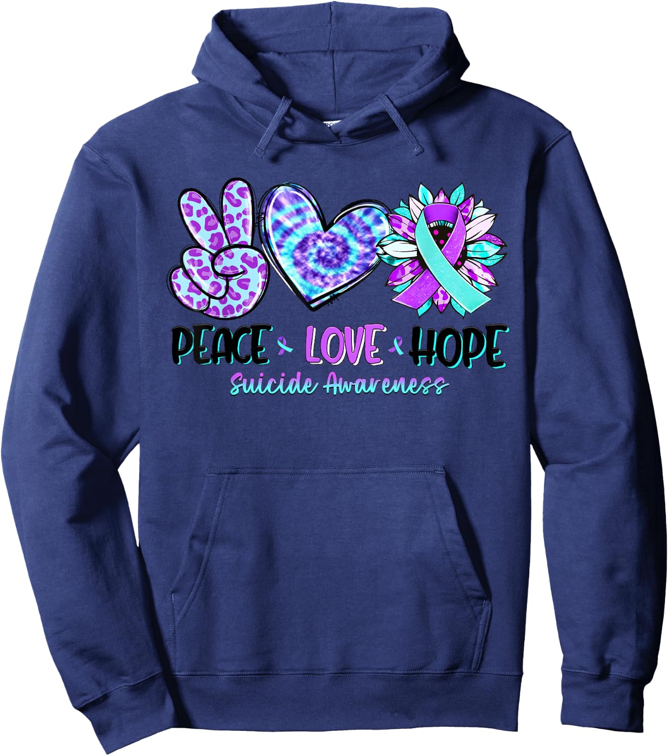 Peace Love Hope Sunflower Leopard Suicide Awareness Gifts Hoodie - Hoodie | Navy