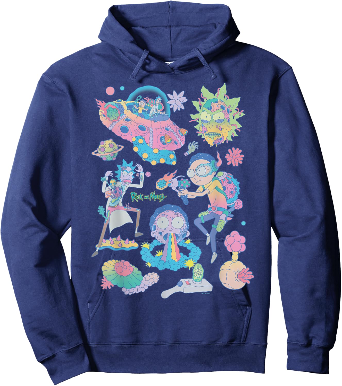Rick and Morty Space Cruiser Pastel Alien Cartoon Fashion Hoodie - Hoodie | Navy