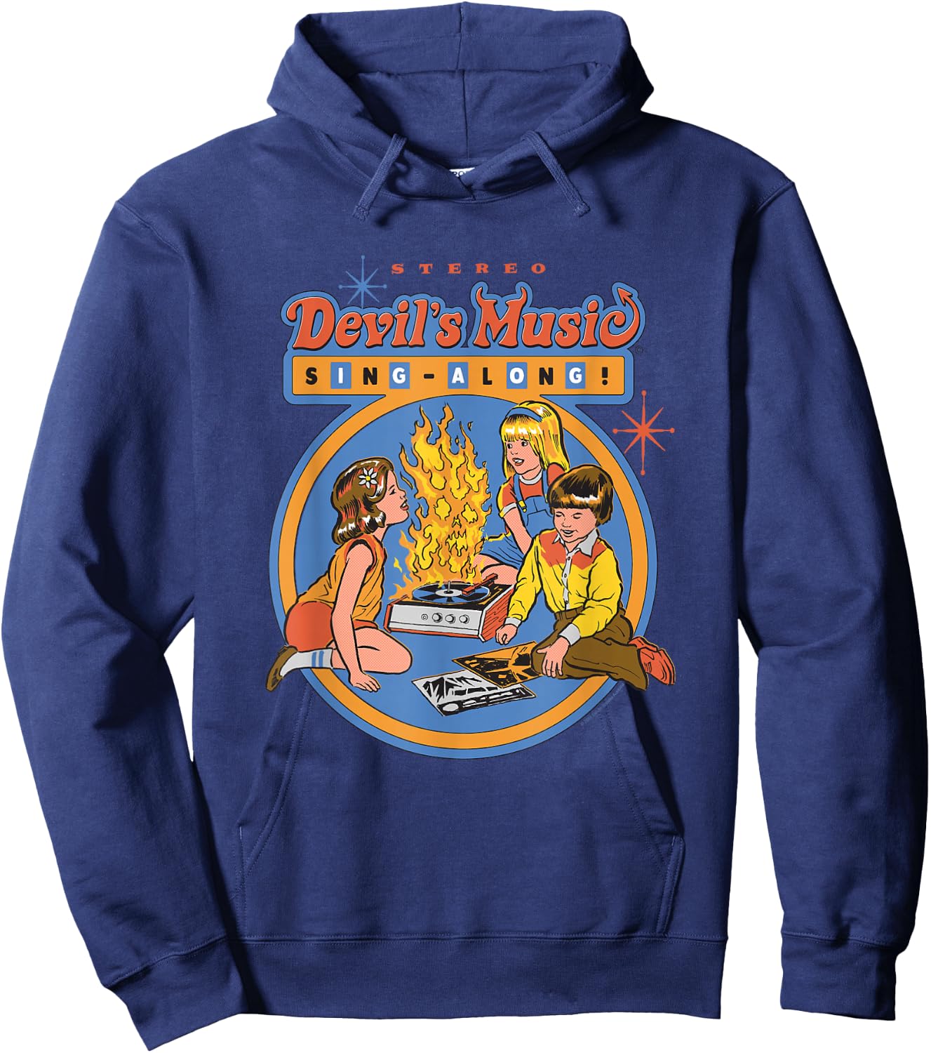 Steven Rhodes Devil's Music Rock & Roll Retro Dark Humor Hoodie - Hoodie | Navy