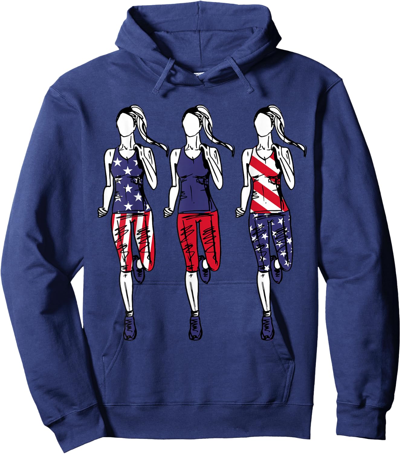 Patriotic Running 4th of July Shirt USA Flag Women Runner Hoodie - Hoodie | Navy