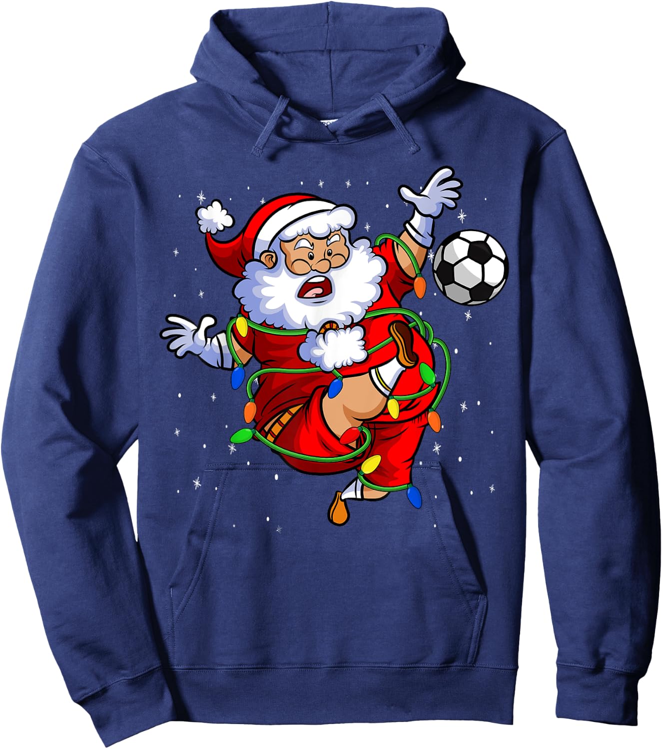 Santa Soccer Ball Funny Kids Soccer Player Christmas Lights Hoodie - Hoodie | Navy