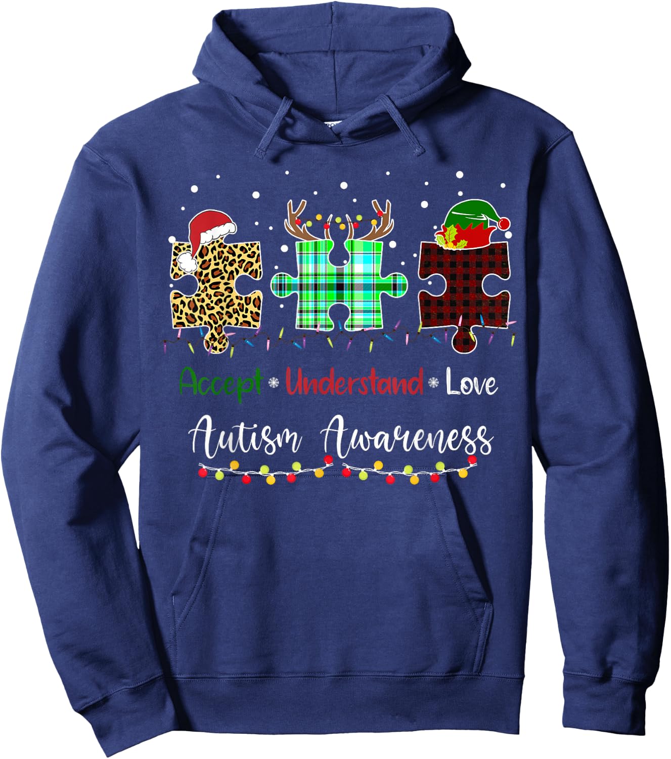Accept Understand Love Autism Awareness Puzzle Christmas Hoodie - Hoodie | Navy