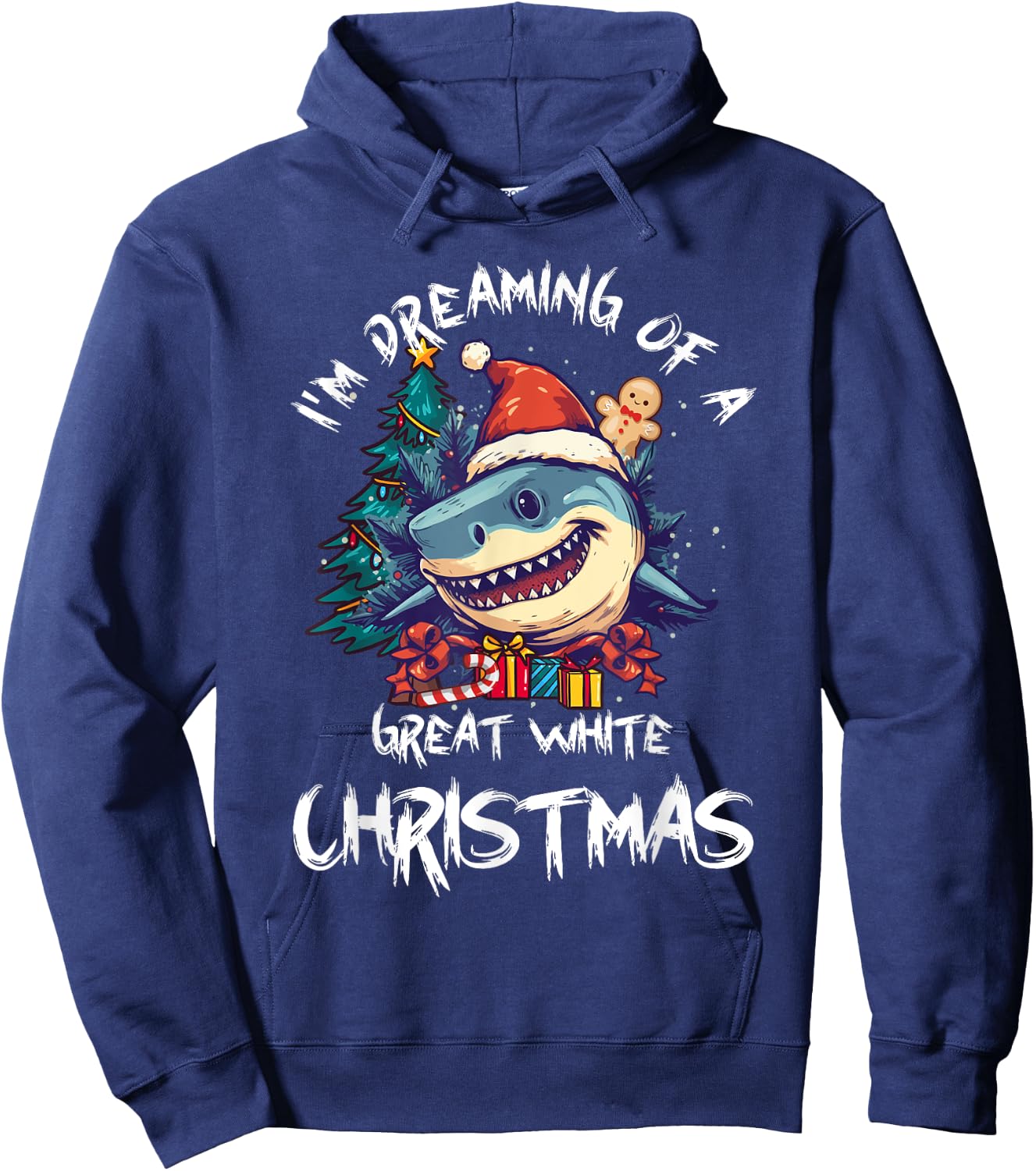 Christmas Shark Santa Hat Xmas Santa Jaws Funny Shark Pun Hoodie - Hoodie | Navy