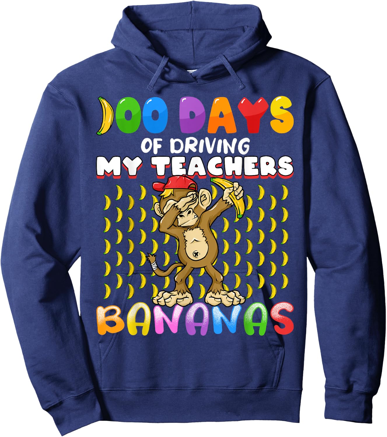 100 Days of Driving My Teachers Bananas Girls Boys Monkey Hoodie - Hoodie | Navy