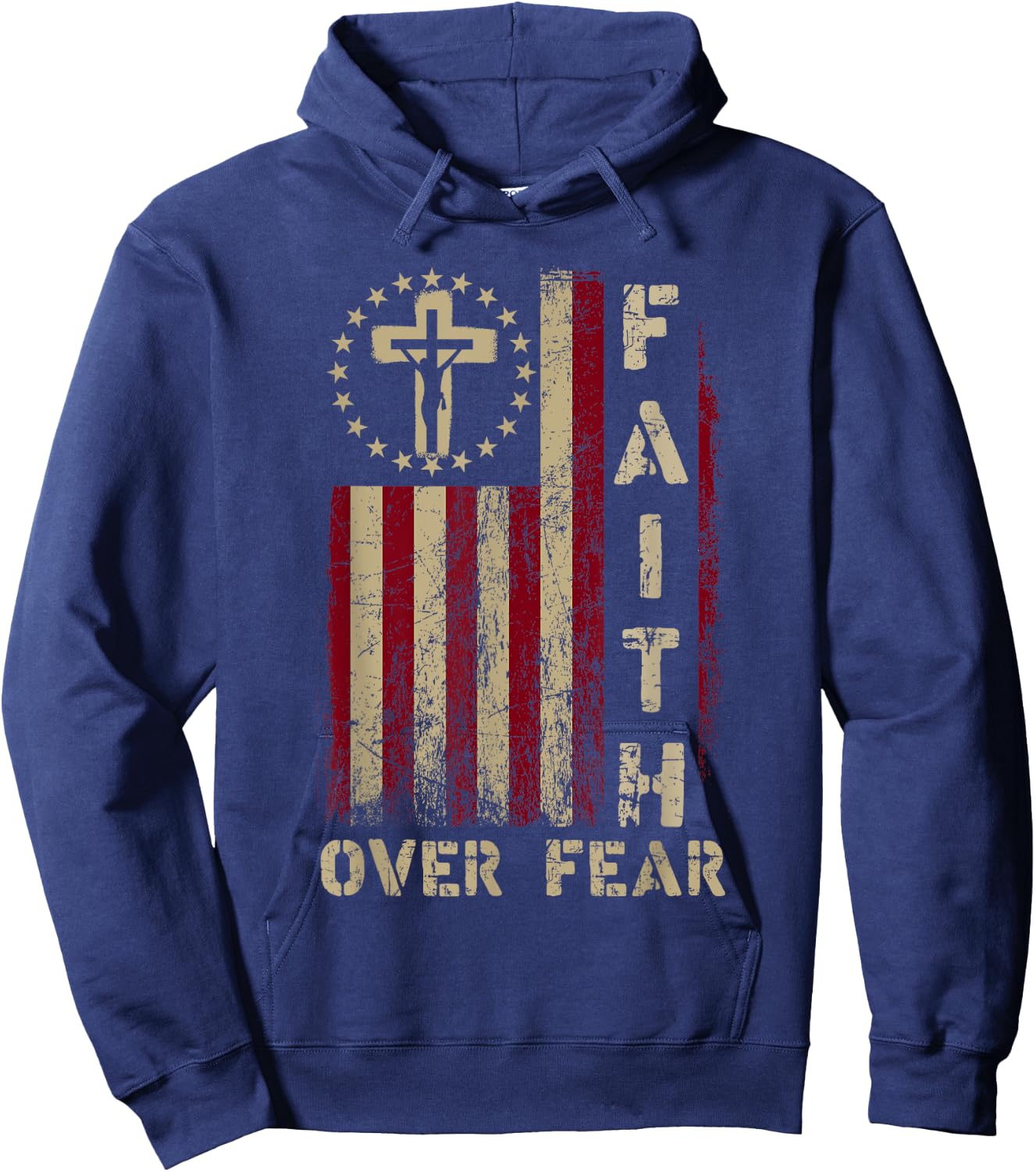 Faith Over Fears Cool Christian Cross USA Flag Women Hoodie - Hoodie | Navy